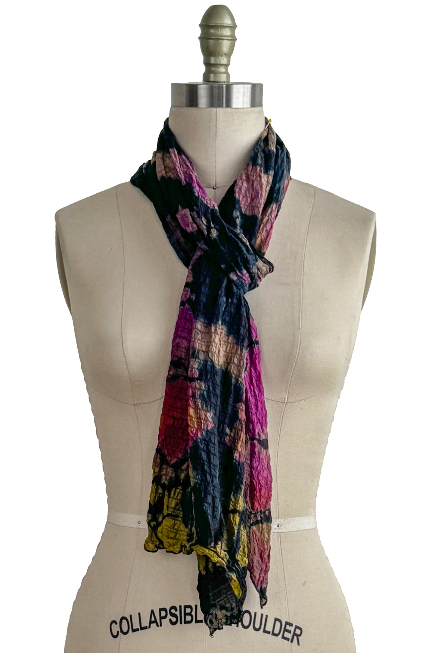 Waffle Silk Shawl | River Dye | Black, Magenta & Bright Green
