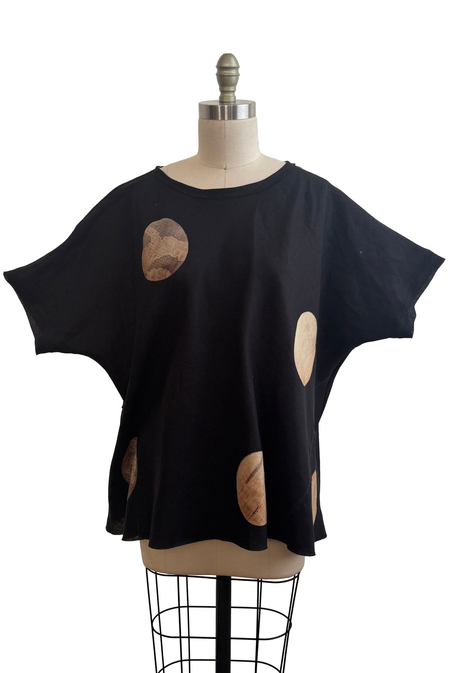 Deb Top | Linen | Moon Dot Print | Black & Natural | One Size