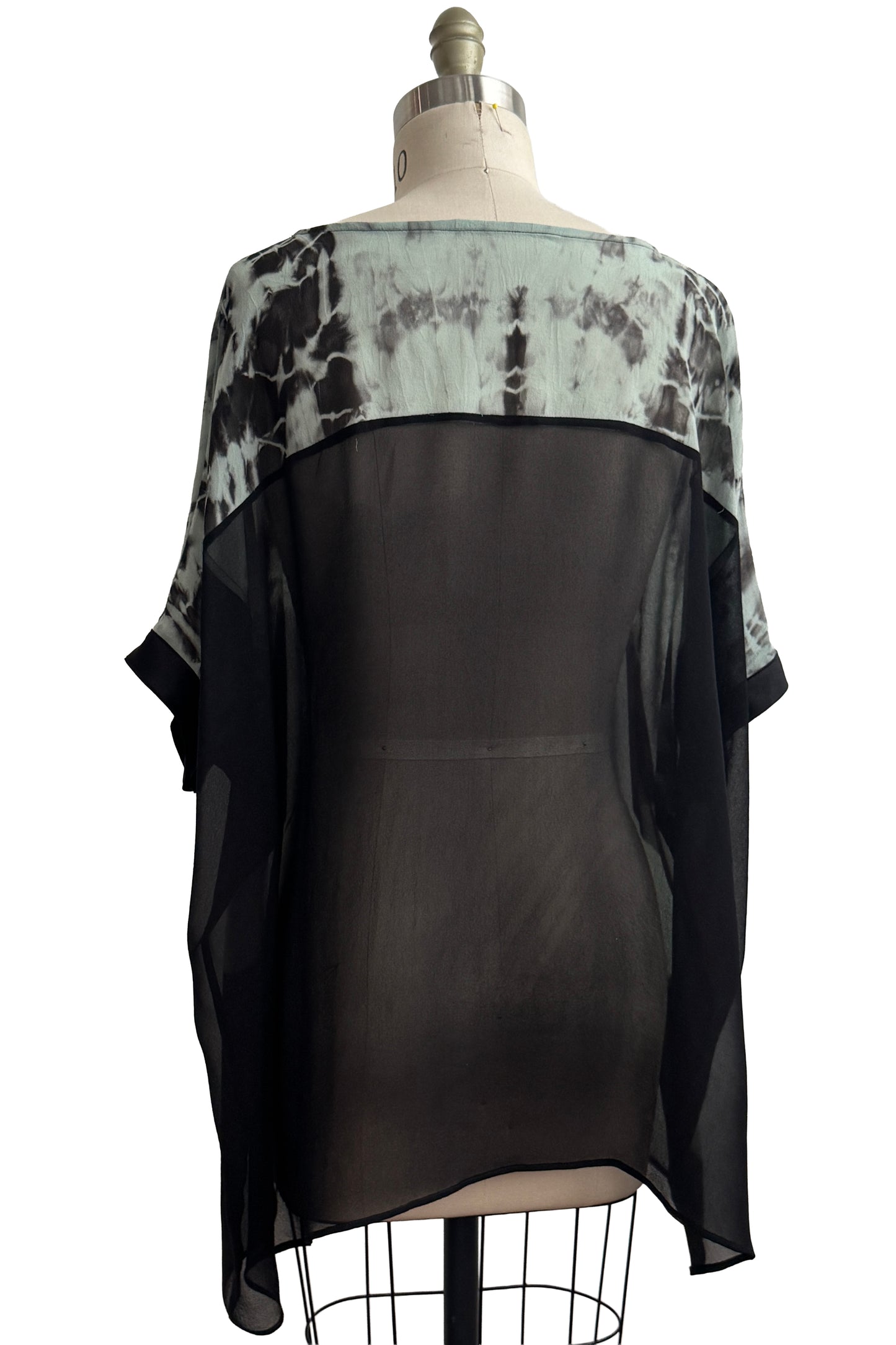 Deb Top | Silk Chiffon | Moon Dot Print & River Dye | Black & Natural | One Size