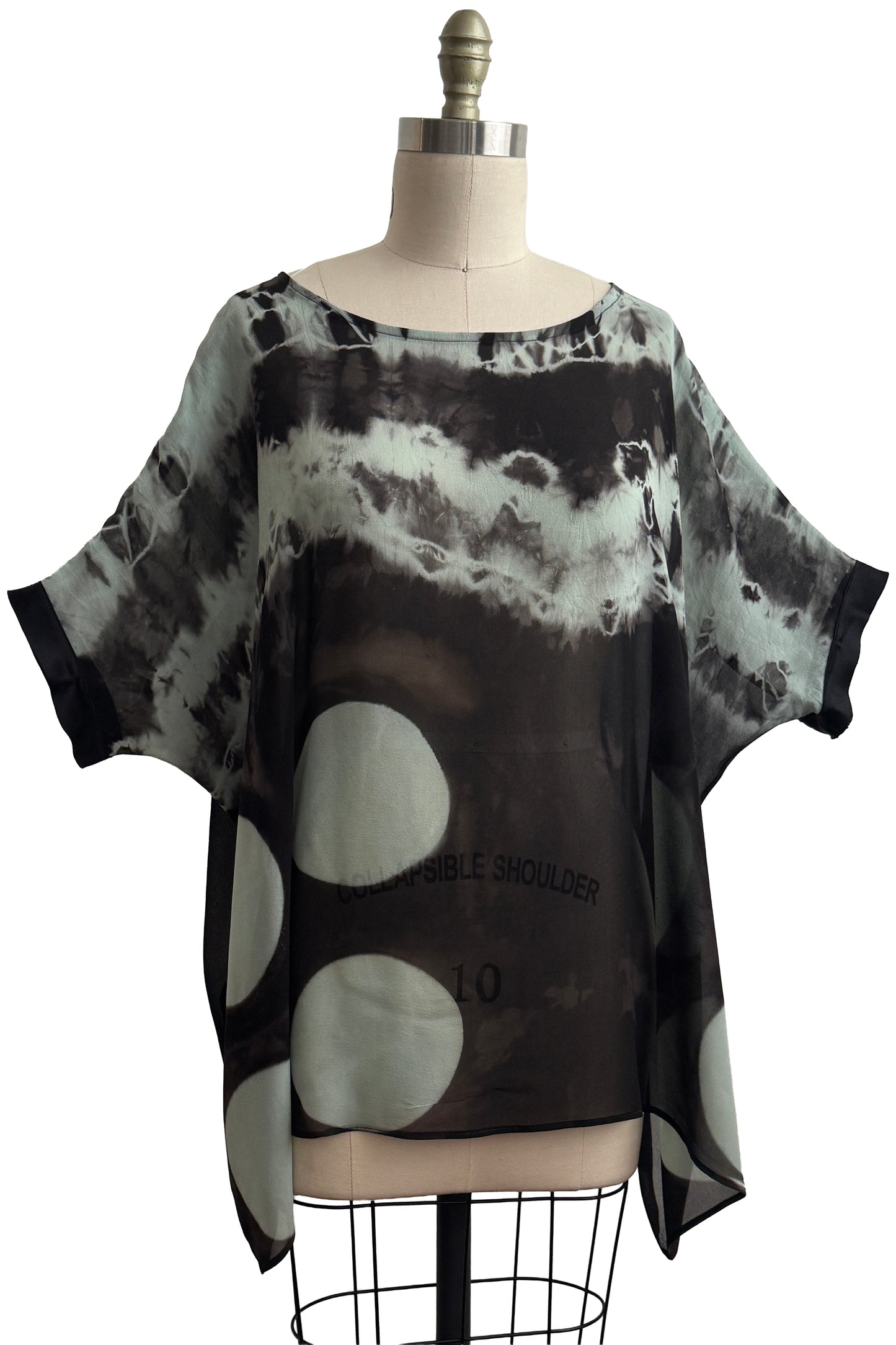 Deb Top | Silk Chiffon | Moon Dot Print & River Dye | Black & Natural | One Size