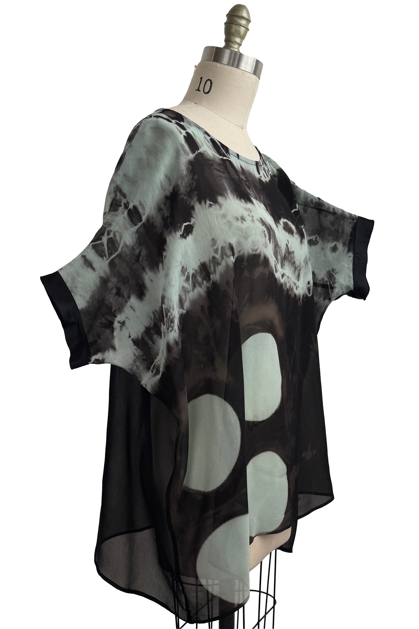 Deb Top | Silk Chiffon | Moon Dot Print & River Dye | Black & Natural | One Size