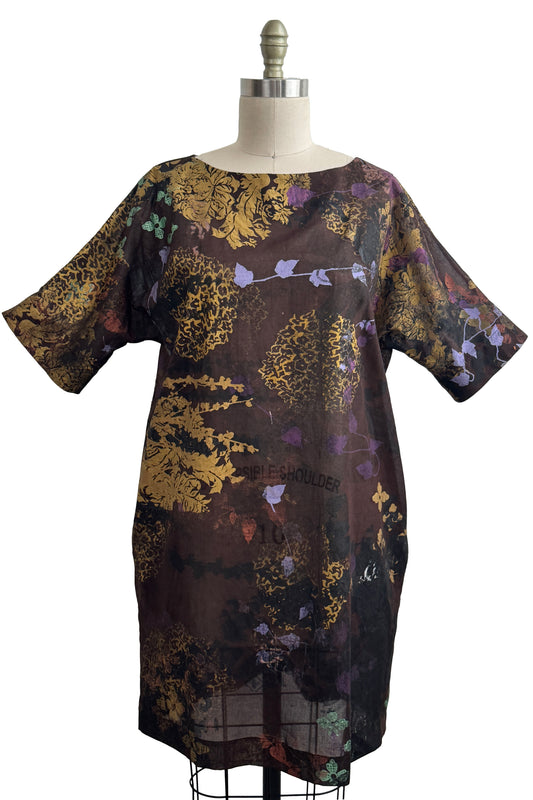 Greg's Dress | Cotton | Chaos Print | Black, Lavender & Gold | One Size \ Medium