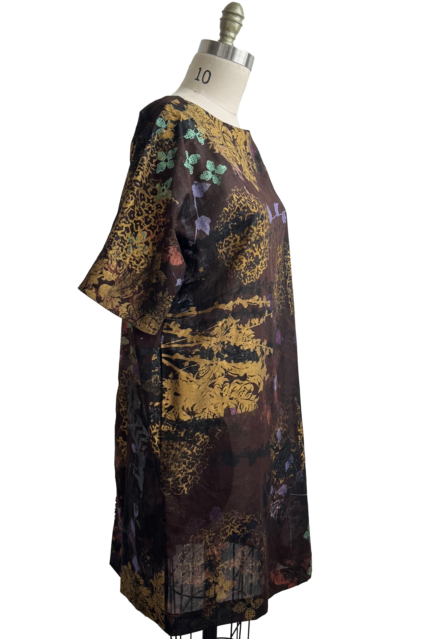 Greg's Dress | Cotton | Chaos Print | Black, Lavender & Gold | One Size \ Medium