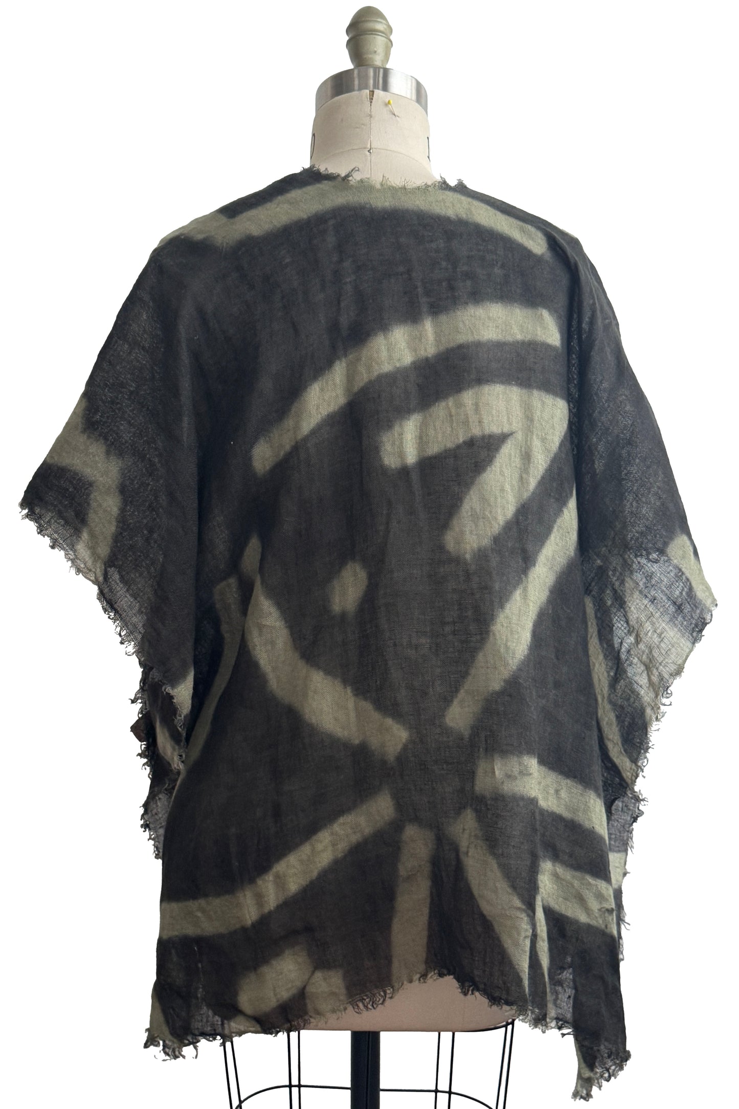 Cover-up w/ Silk Ties | Open Weave Linen | Itajime Dyed | Charcoal & Grey