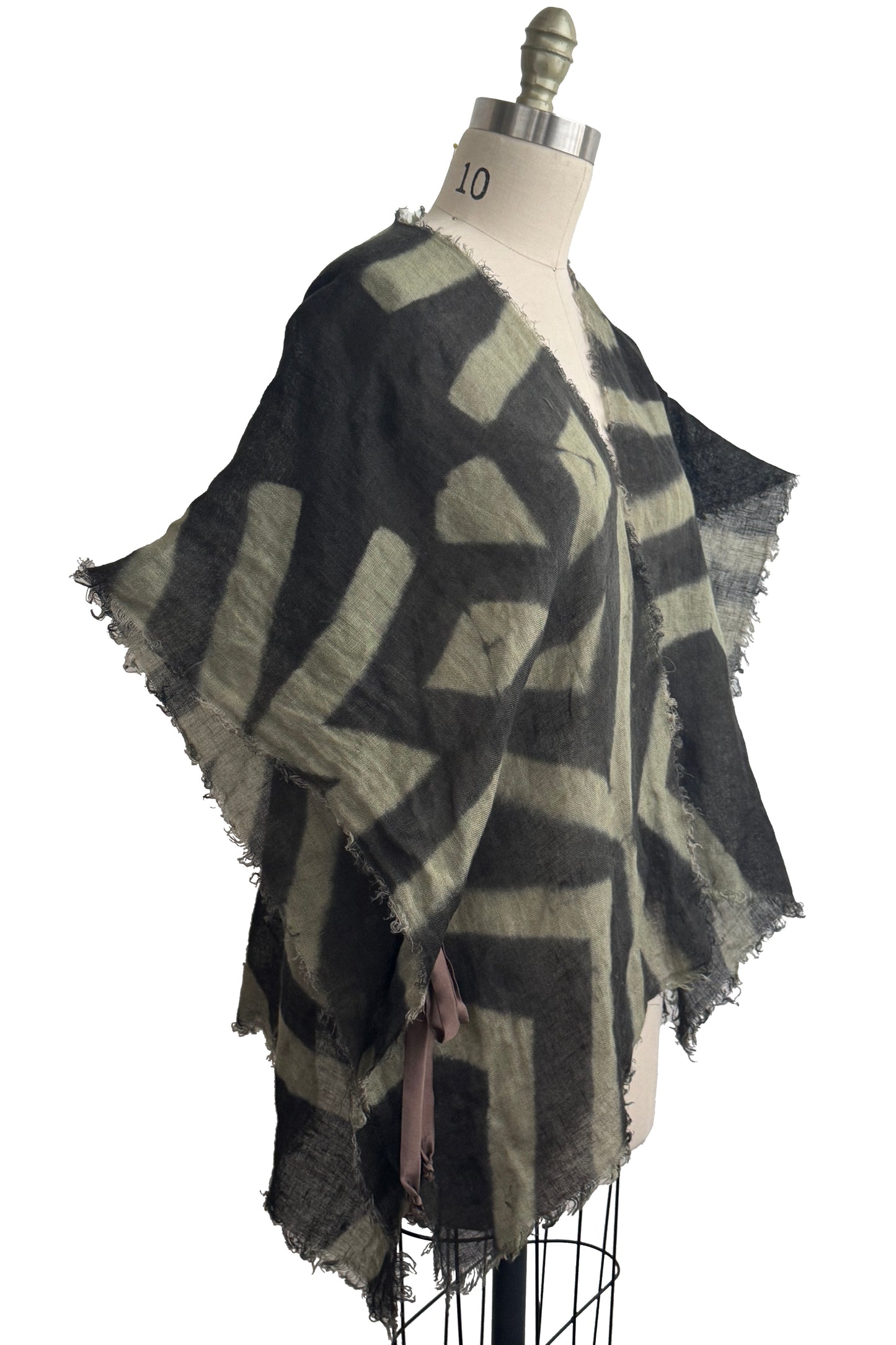 Cover-up w/ Silk Ties | Open Weave Linen | Itajime Dyed | Charcoal & Grey