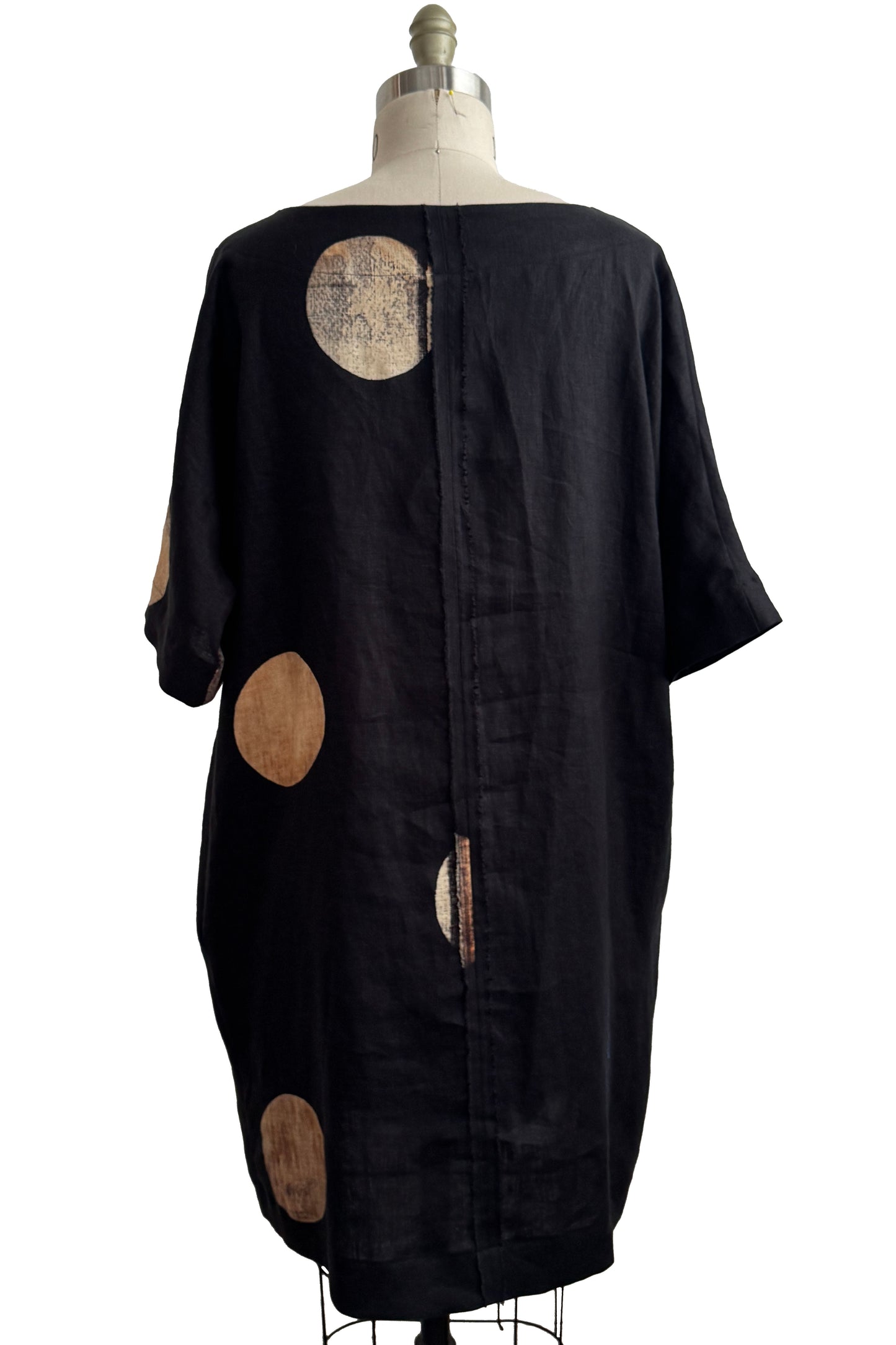 Greg's Dress | Linen | Moon Dot Print | Black & Natural | One Size / Medium