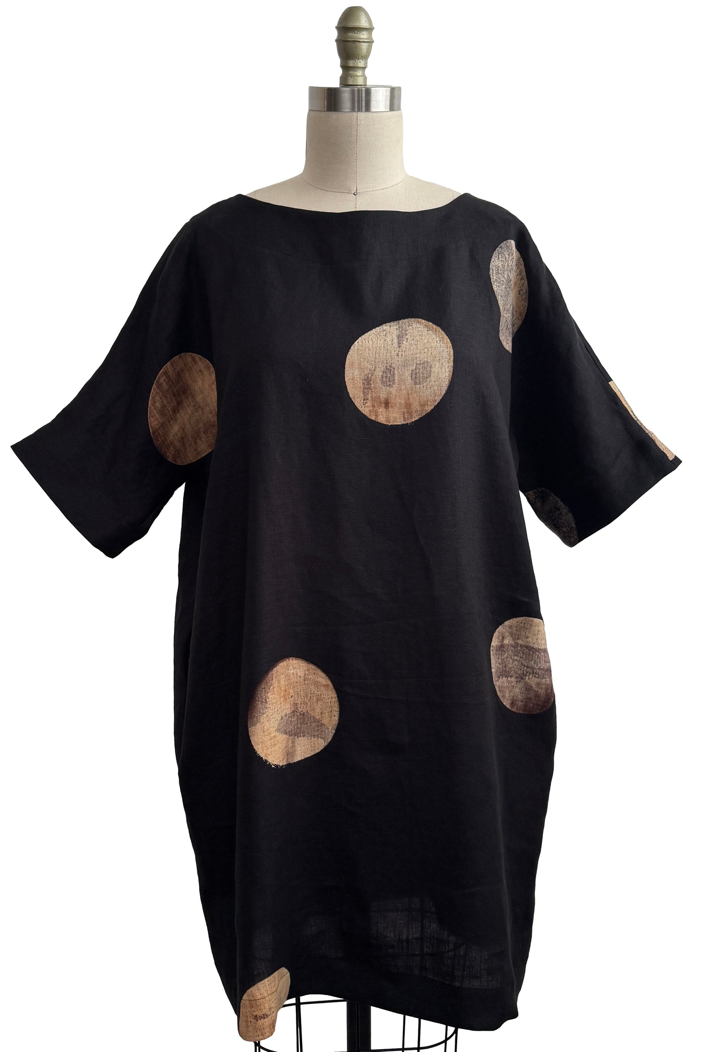 Greg's Dress | Linen | Moon Dot Print | Black & Natural | One Size / Medium