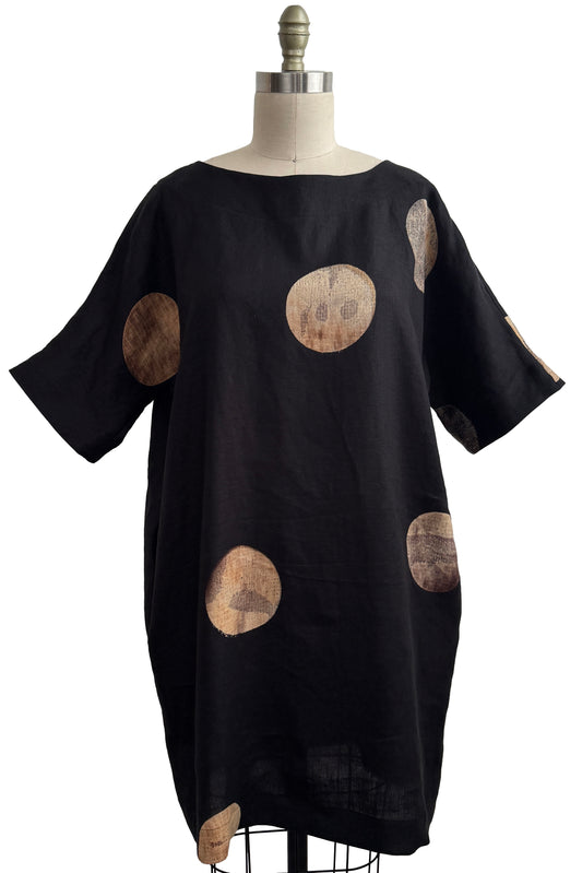Greg's Dress | Linen | Moon Dot Print | Black & Natural | One Size / Medium