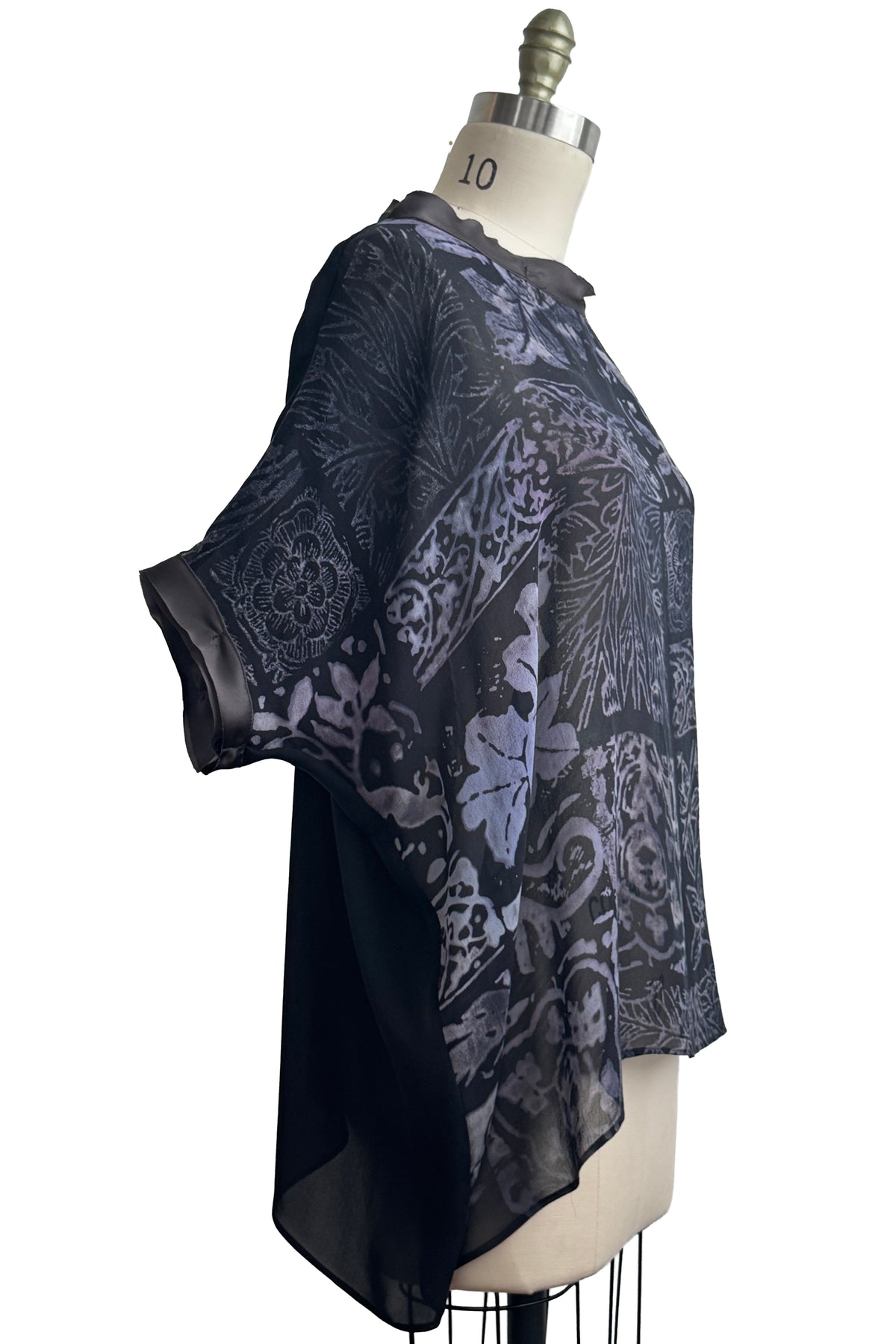 Deb Top | Silk Chiffon | Tile Print | Black & Natural | One Size