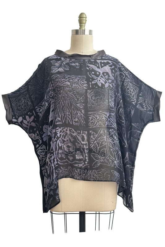 Deb Top | Silk Chiffon | Tile Print | Black & Natural | One Size