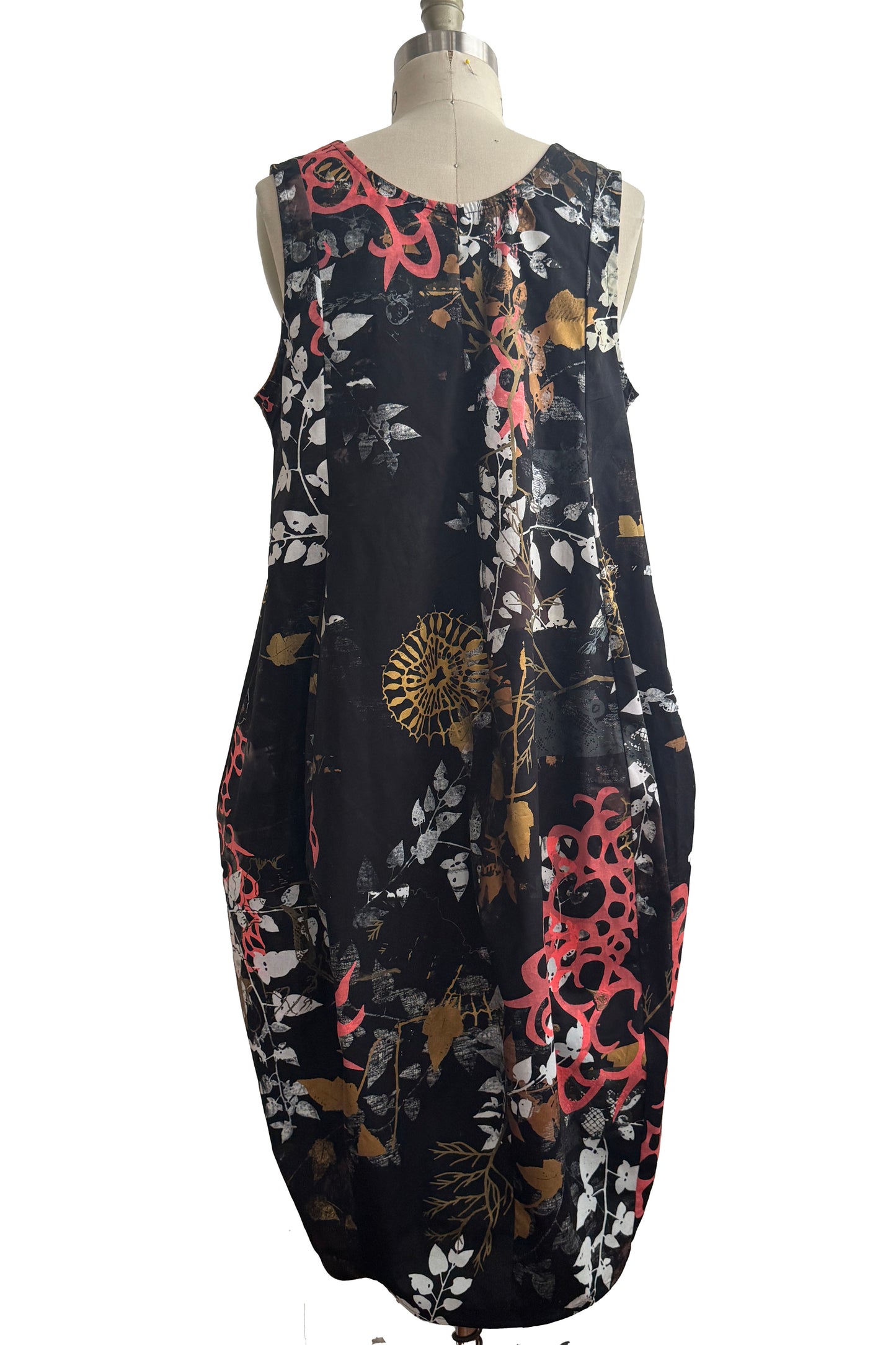 Plum Dress | Cotton | Oceana & Vines Print | Black, Coral & Gold | Medium