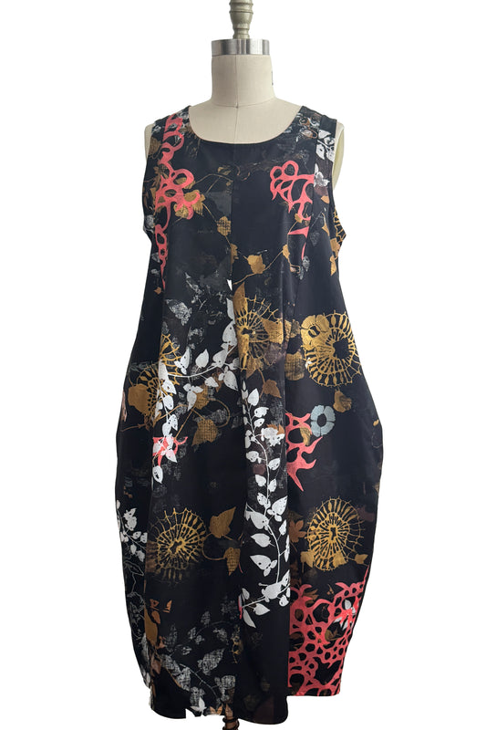 Plum Dress | Cotton | Oceana & Vines Print | Black, Coral & Gold | Medium