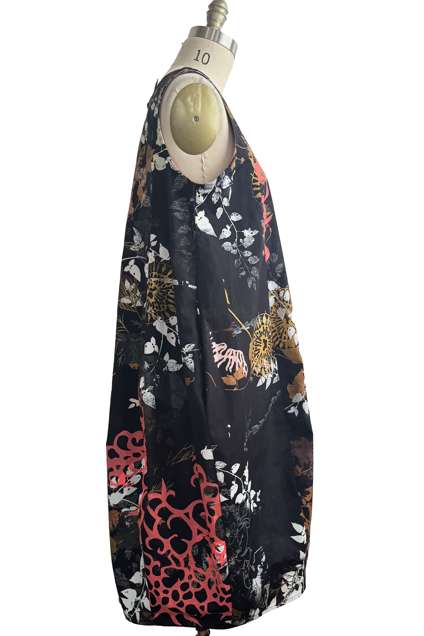 Plum Dress | Cotton | Oceana & Vines Print | Black, Coral & Gold | Medium