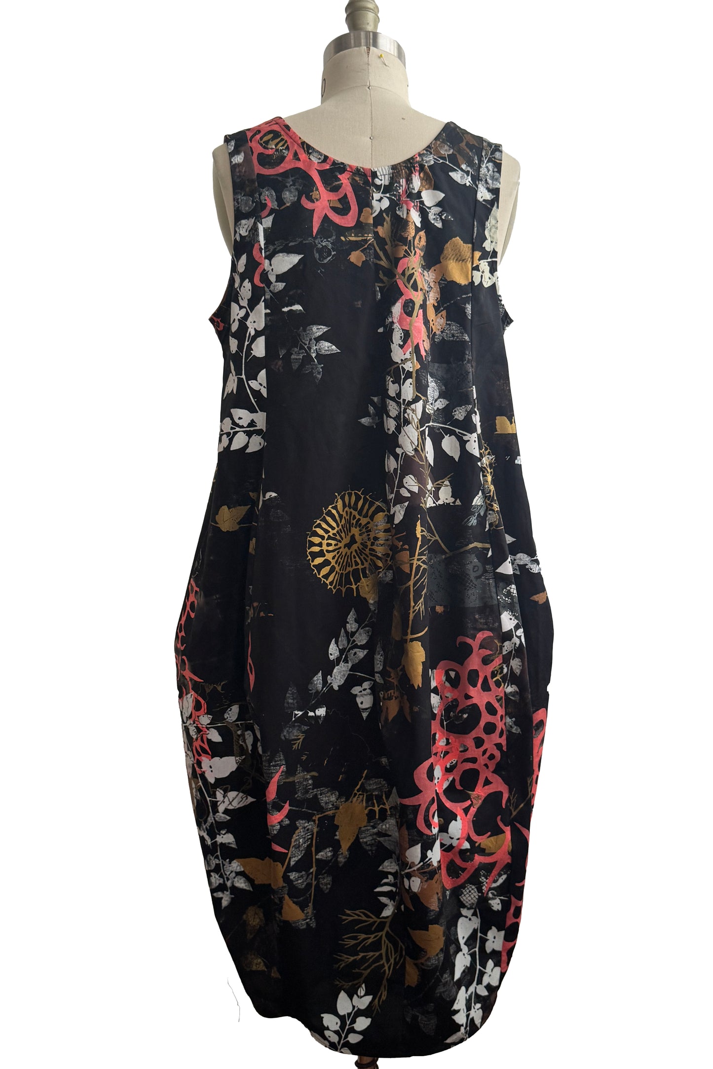 Plum Dress | Cotton | Oceana & Vines Print | Black, Coral & Gold | Medium