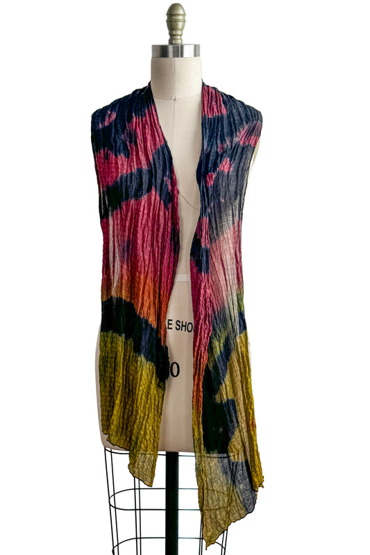 Waffle Silk Shawl | River Dye | Black, Red & Olive