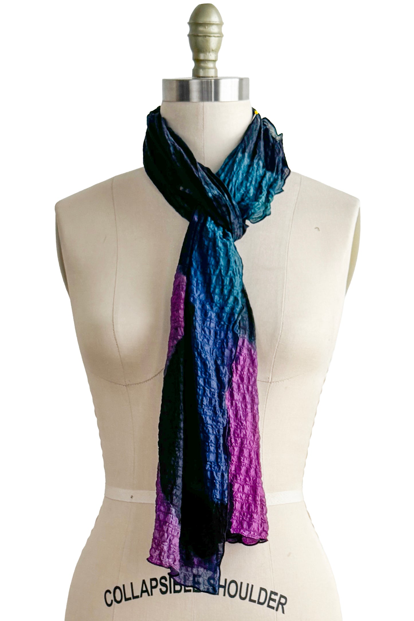 Waffle Silk Shawl | River Dye | Black, Purple & Turquoise