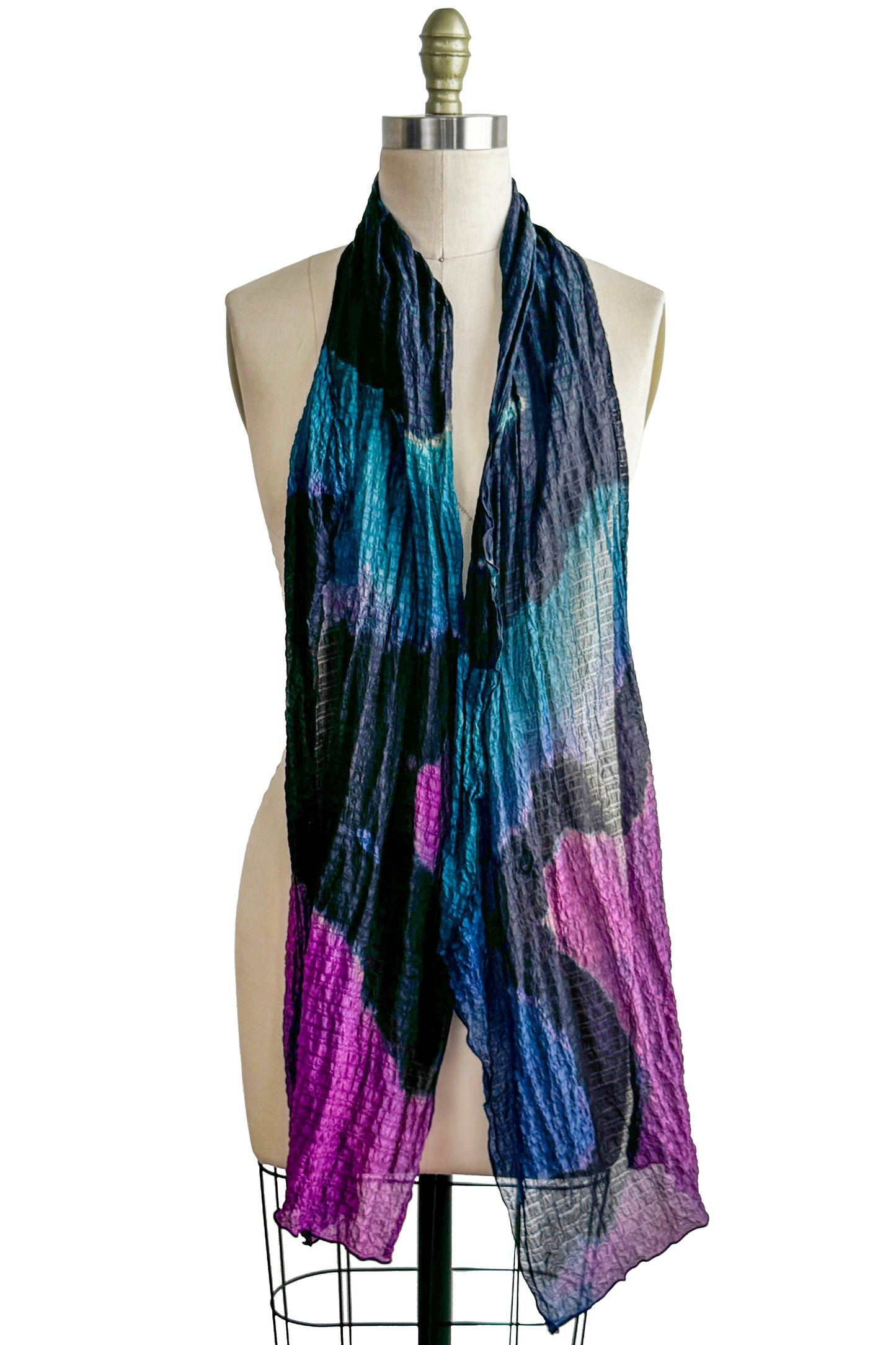 Waffle Silk Shawl | River Dye | Black, Purple & Turquoise