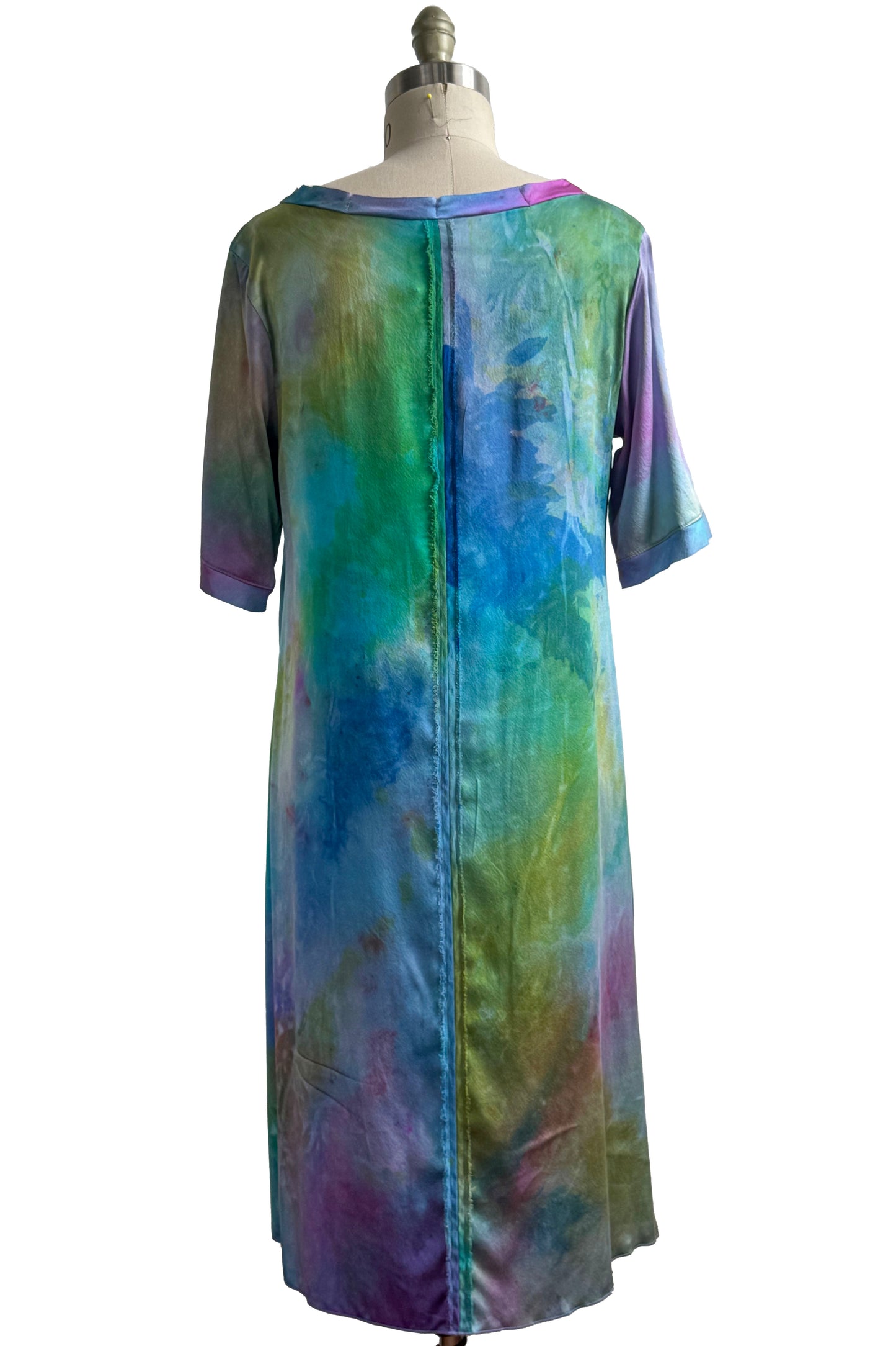 Jazzy Fest Dress | Silk | Painted Dye | Turquoise, Purple, Blue & Green | Small