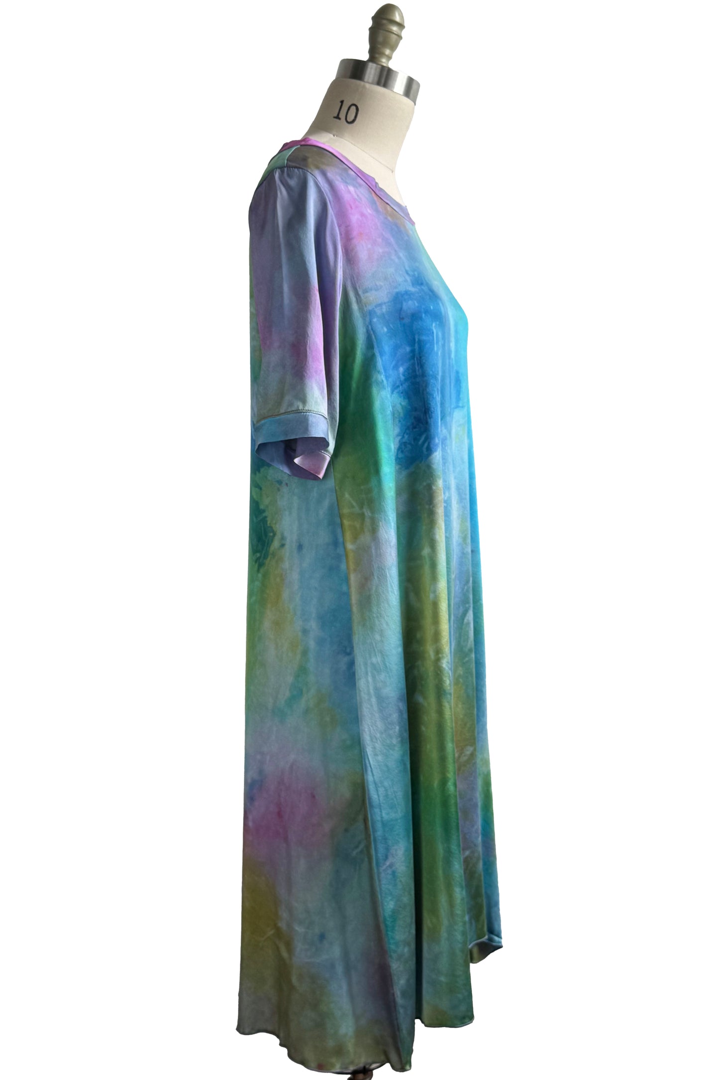 Jazzy Fest Dress | Silk | Painted Dye | Turquoise, Purple, Blue & Green | Small