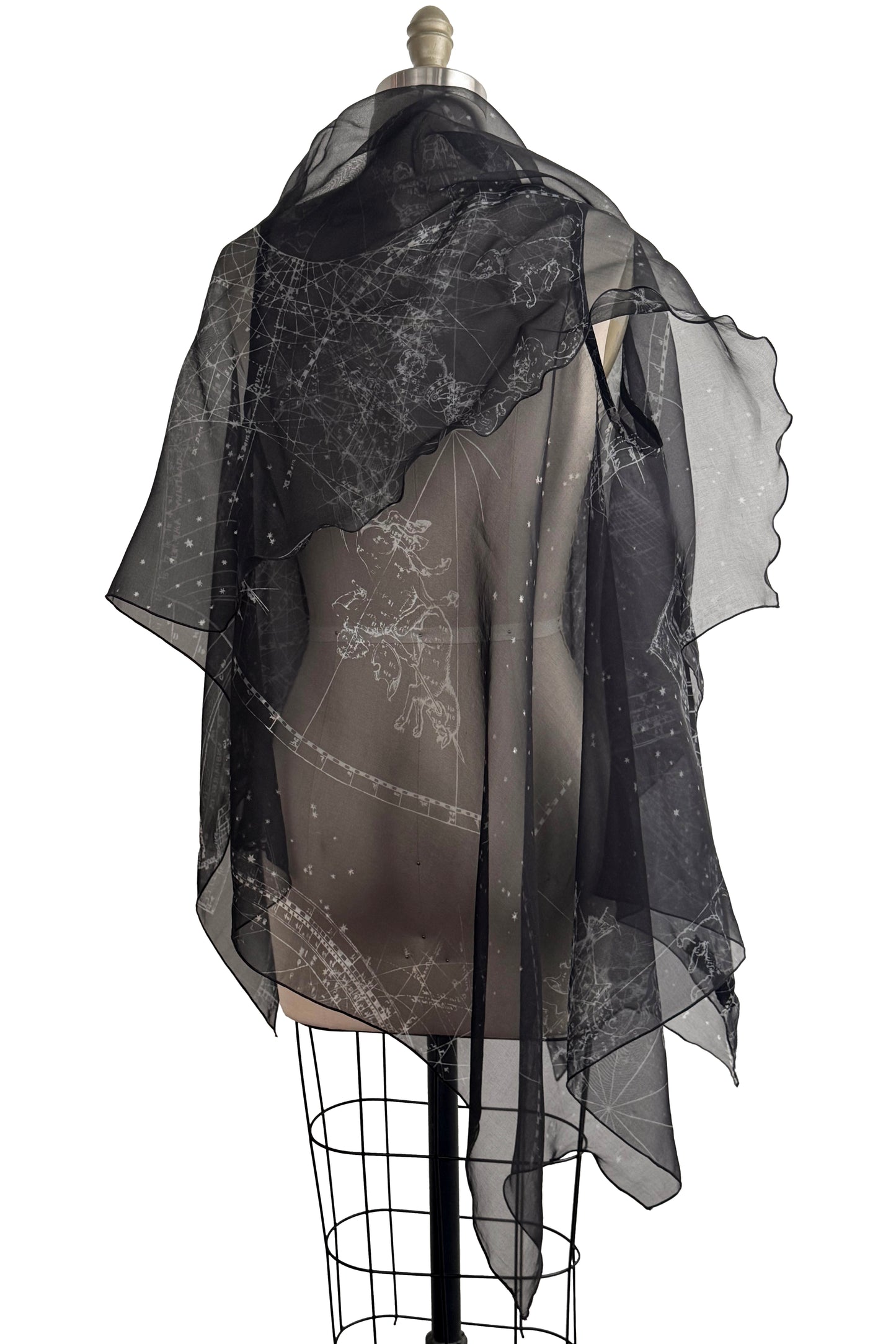 Asymmetrical Wrap Vest | Silk Organza | Celestial Print | Black