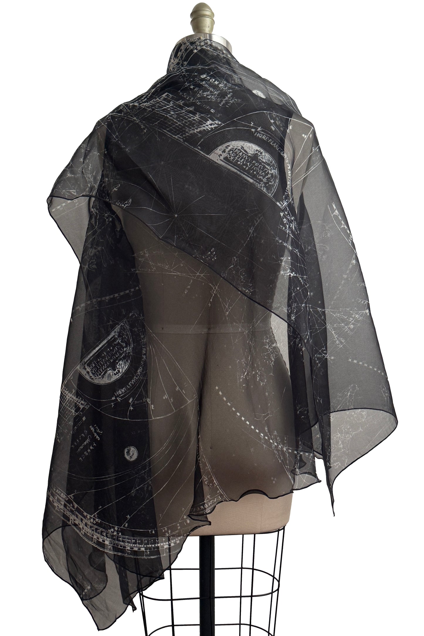 Asymmetrical Wrap Vest | Silk Organza | Celestial Print | Black