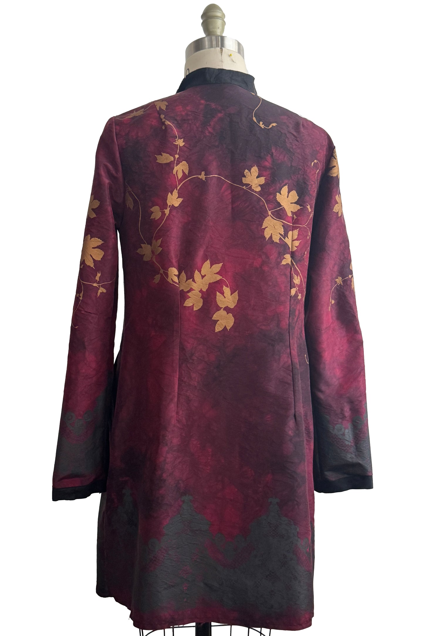 Hampton Coat | Silk Taffeta | Hops Vine Print | Burgundy, Black & Gold | Medium