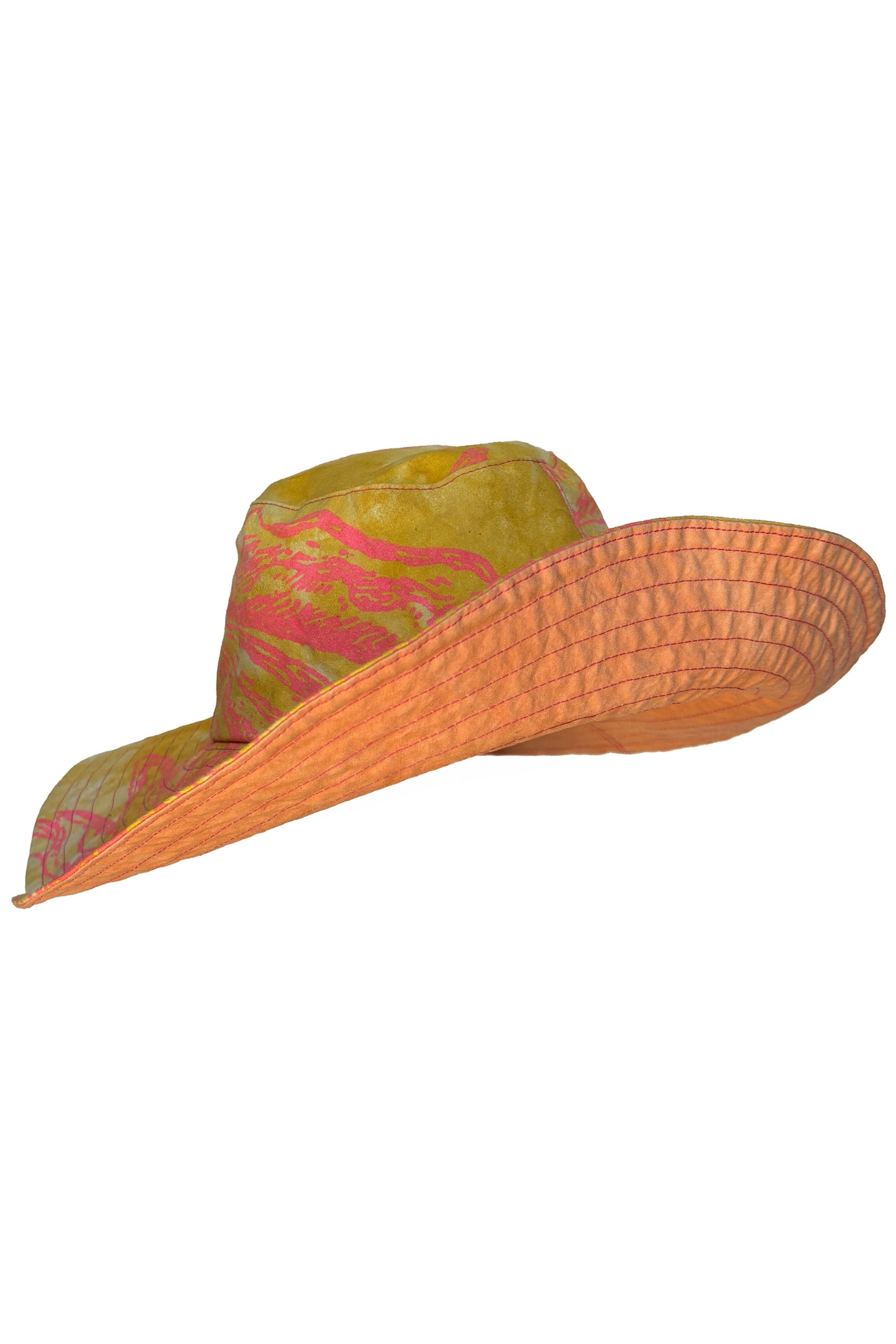 Amalfi Wide Brim Hat | Cotton | Azalea Print | Yellow & Orange | Medium