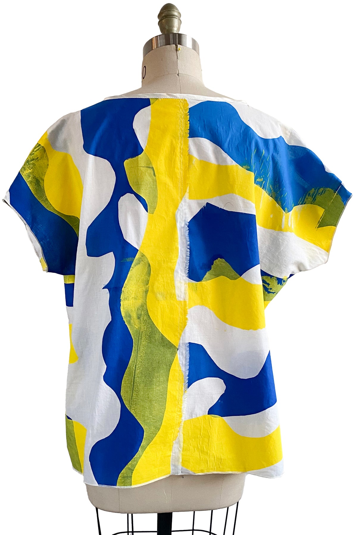 Jo Top | Cotton | Papercut Print | White, Yellow & Blue | Small