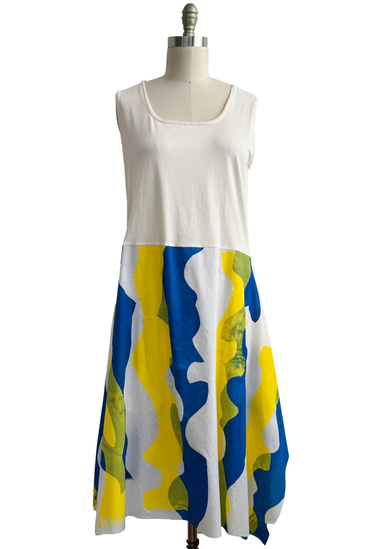 Montmartre Dress | Cotton & Organic Cotton Jersey | Papercut Print | White, Yellow & Blue | Medium