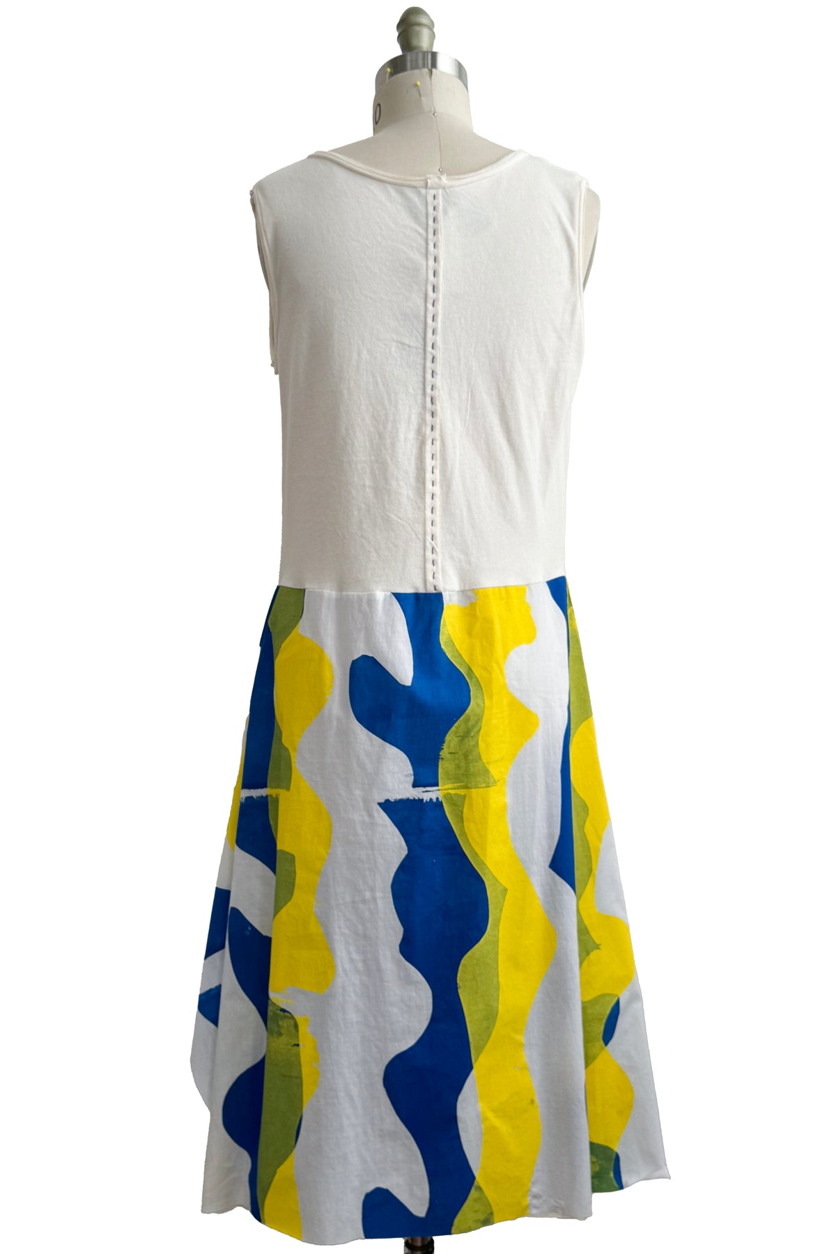 Montmartre Dress | Cotton & Organic Cotton Jersey | Papercut Print | White, Yellow & Blue | Medium