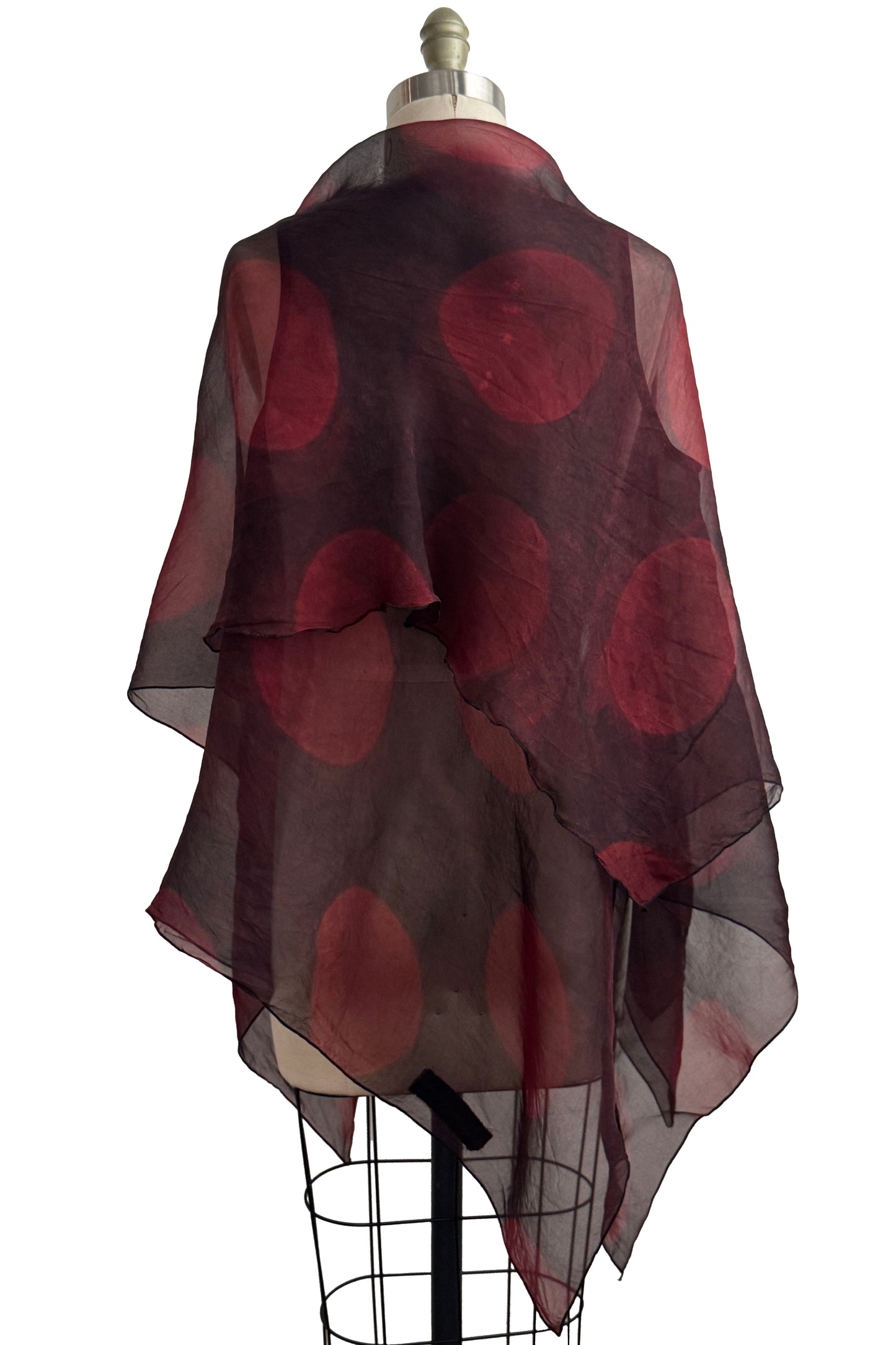 Asymmetrical Wrap Vest | Silk Organza | Itajime Dye Circles | Black & Red