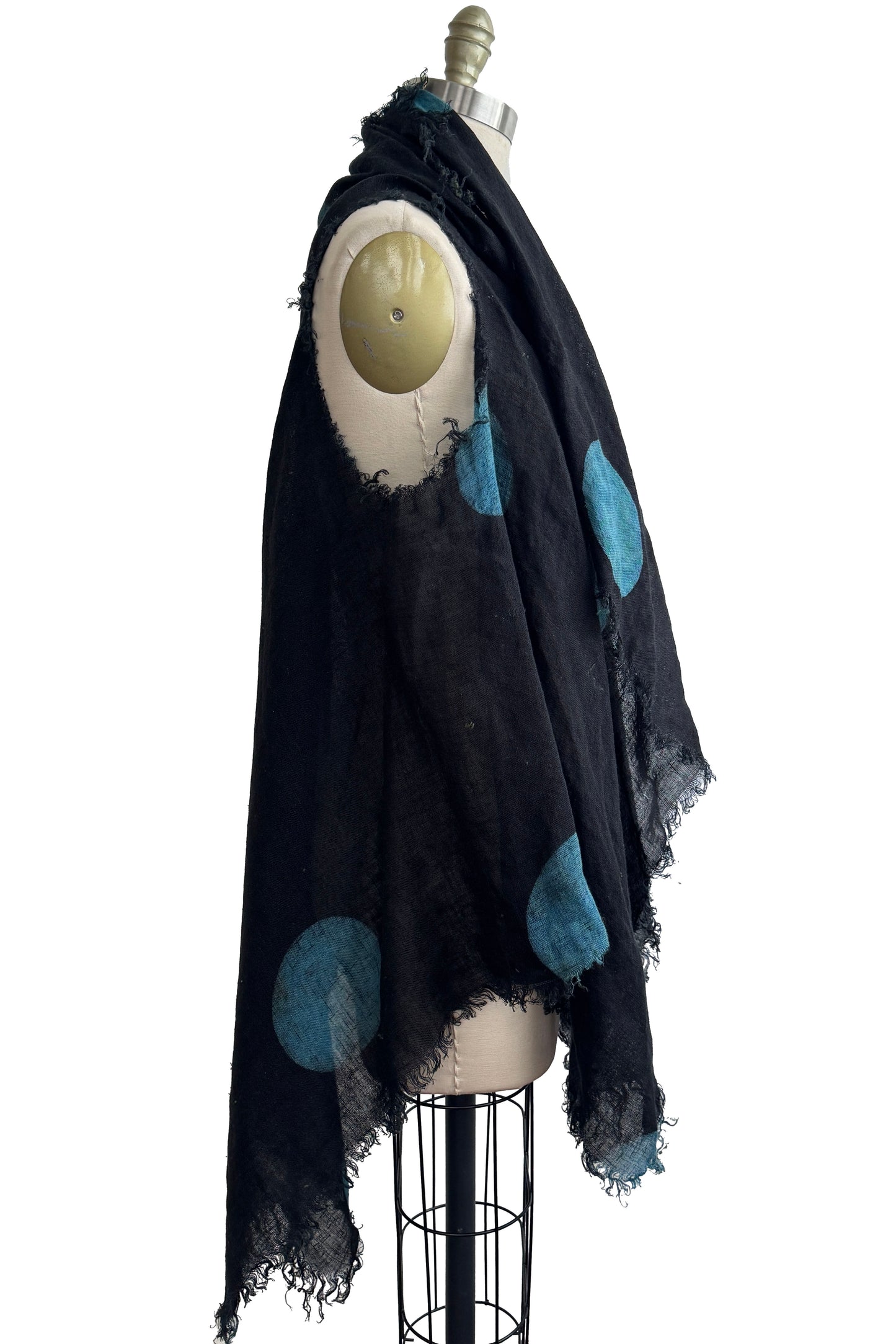Asymmetrical Wrap Vest | Open Weave Linen | Moon Dot Print | Light Blue & Black