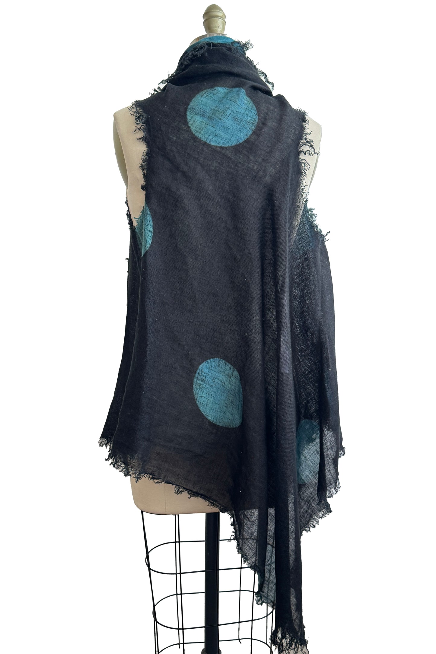 Asymmetrical Wrap Vest | Open Weave Linen | Moon Dot Print | Light Blue & Black
