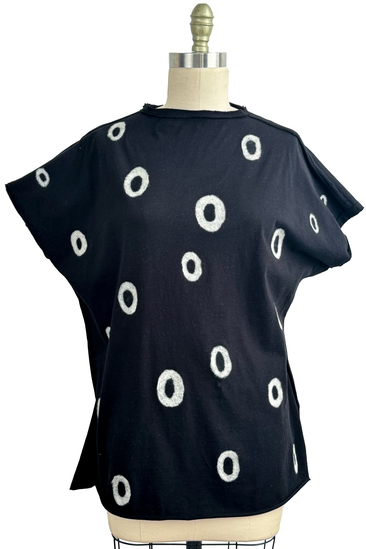 Jen Top | Organic Cotton Jersey | Needle Felted Dots | Black & White | Medium Long