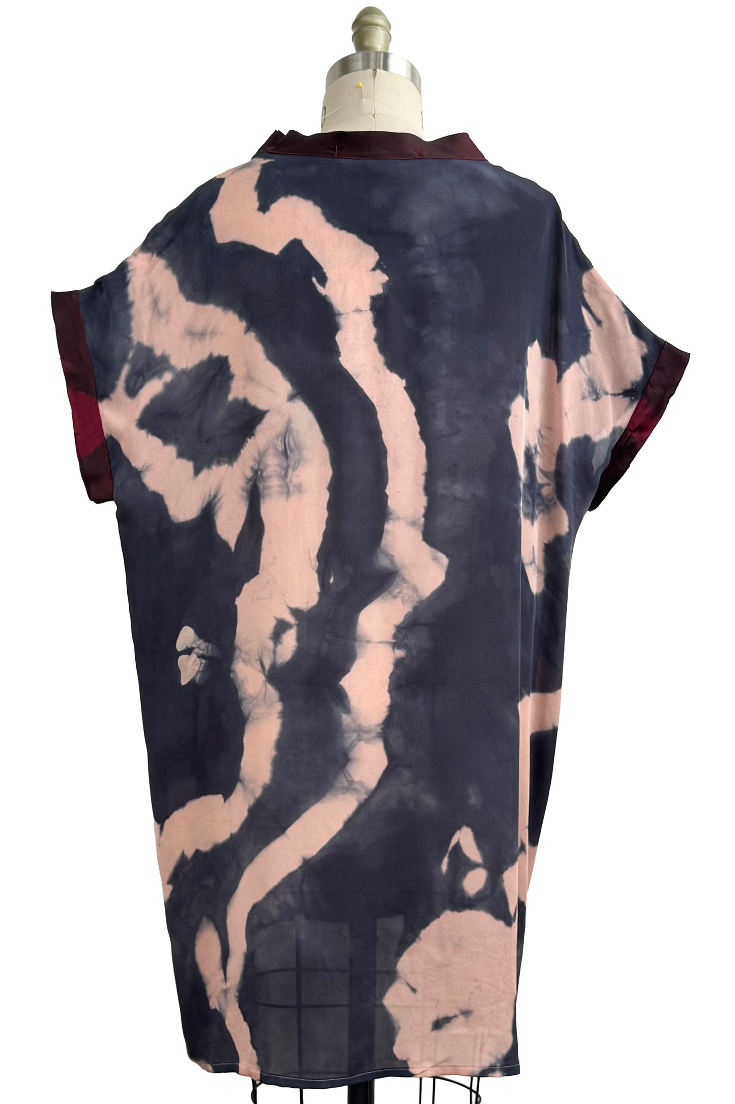 Petra Tunic | Silk Georgette | Itajime Dye | Charcoal & Light Pink | Large