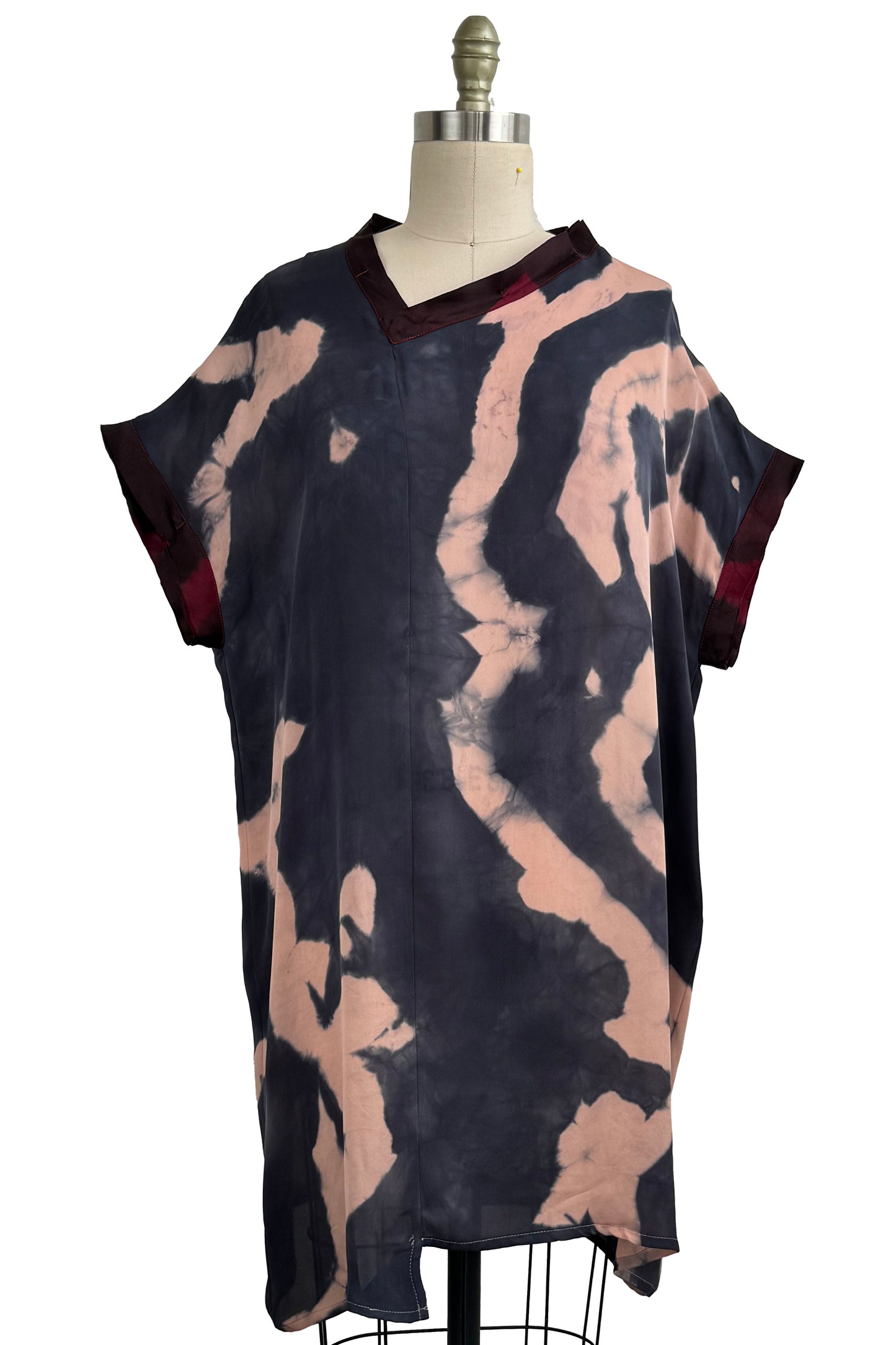 Petra Tunic | Silk Georgette | Itajime Dye | Charcoal & Light Pink | Large
