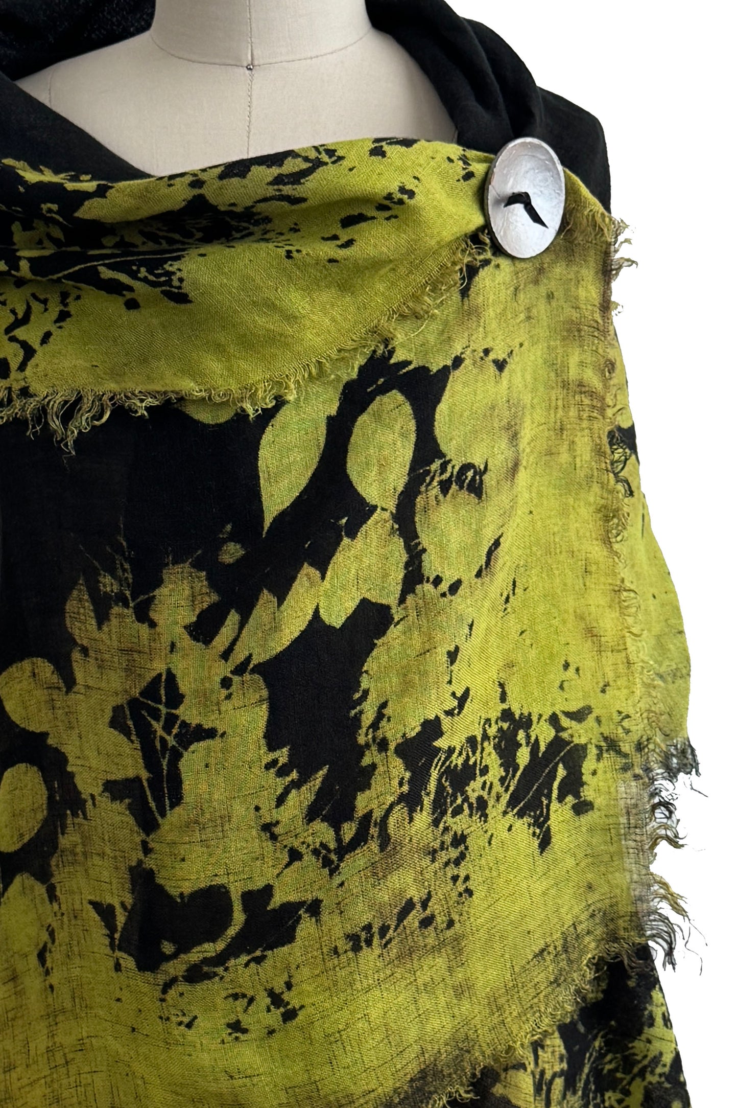 Asymmetrical Wrap Vest | Open Weave Linen | Bramble Print | Chartreuse & Black