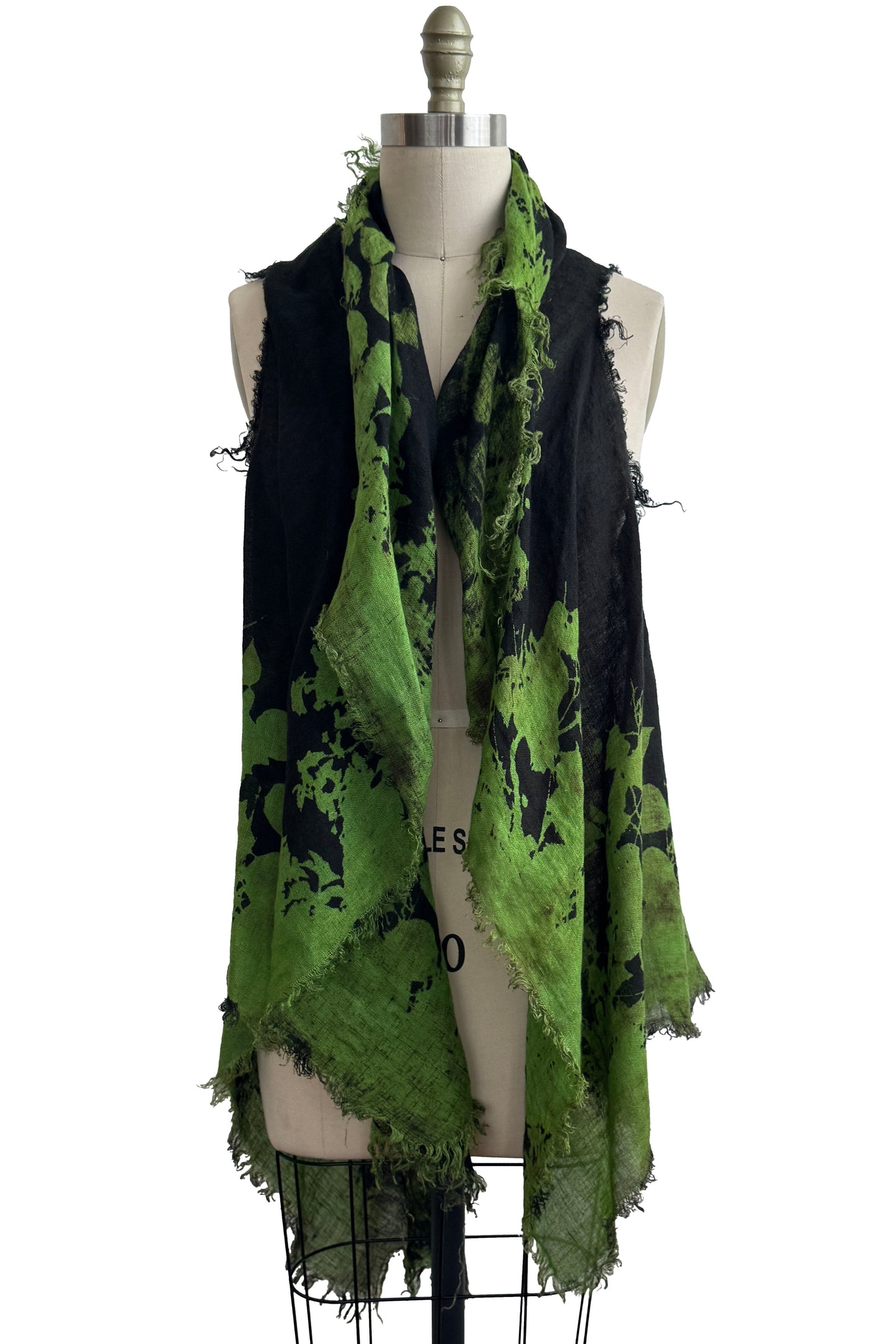 Asymmetrical Wrap Vest | Open Weave Linen | Bramble Print | Green & Black