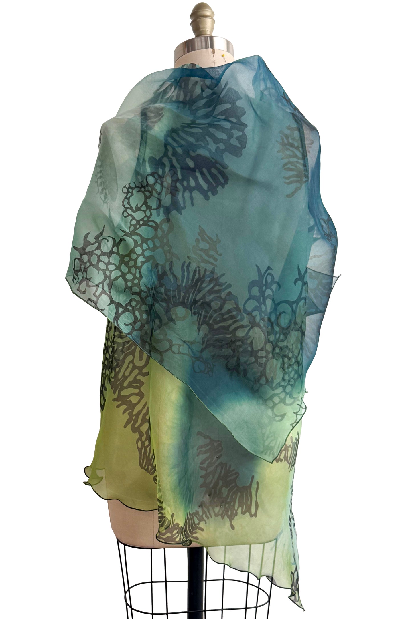 Asymmetrical Wrap Vest | Silk Organza | Ombre Dyed & Sea Print | Turquoise