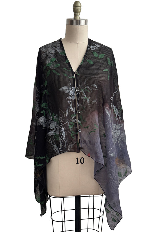 Button Drape | Seersucker Silk | Vines & Moth Print | Black & Purple