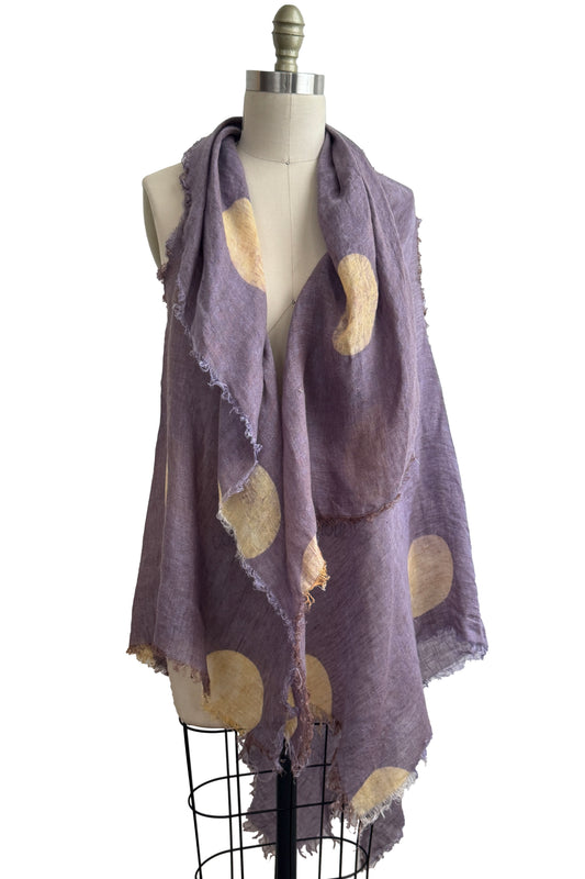 Asymmetrical Wrap Vest | Open Weave Linen | Moon Dot Print | Lavender & Natural