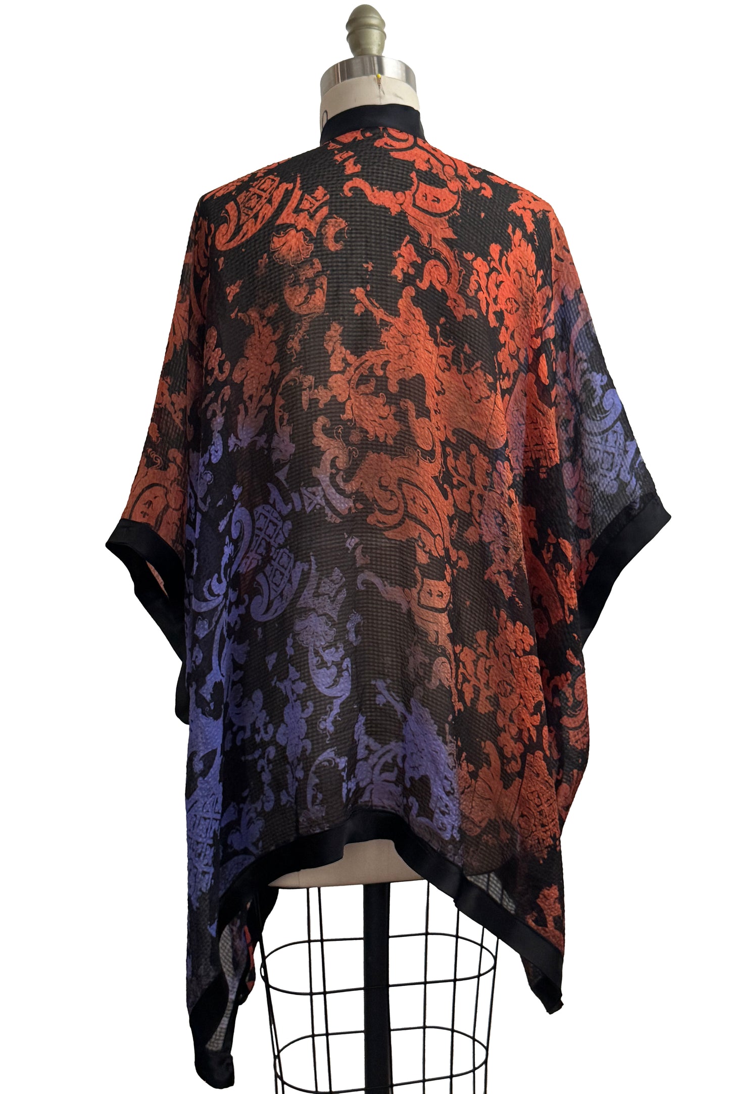 Lucianne Drape | Seersucker Silk | Wallpaper Print | Black, Orange & Purple