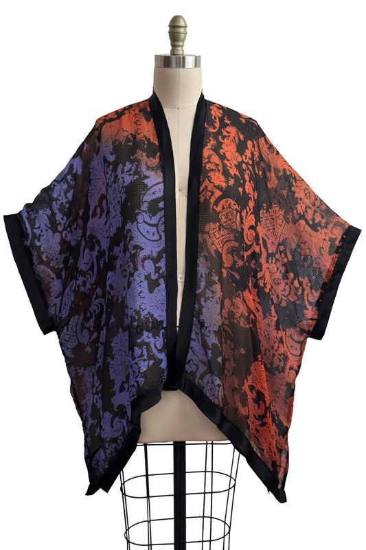 Lucianne Drape | Seersucker Silk | Wallpaper Print | Black, Orange & Purple