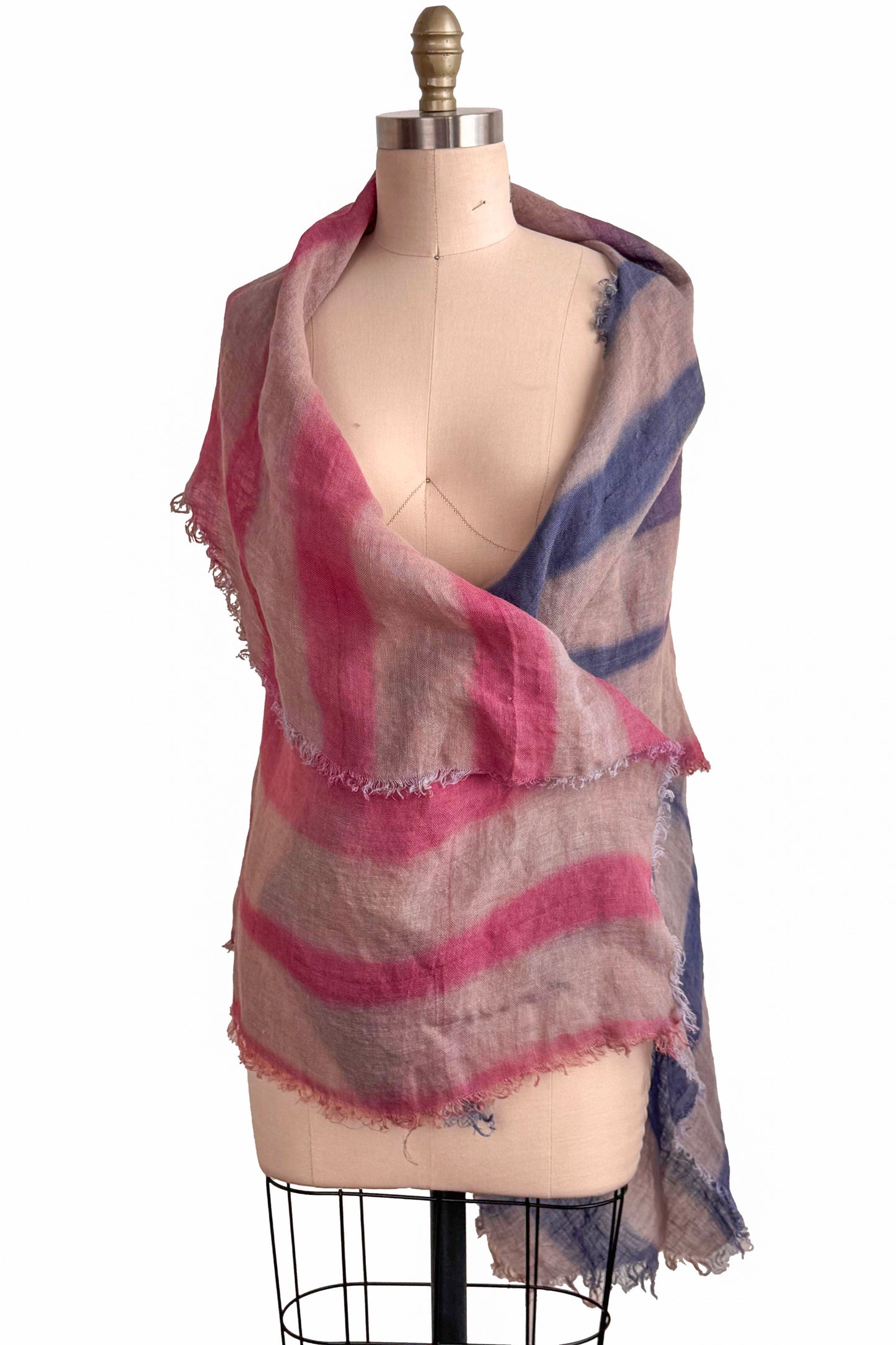 Asymmetrical Wrap Vest | Open Weave Linen | Itajime Dyed | Natural, Red & Blue