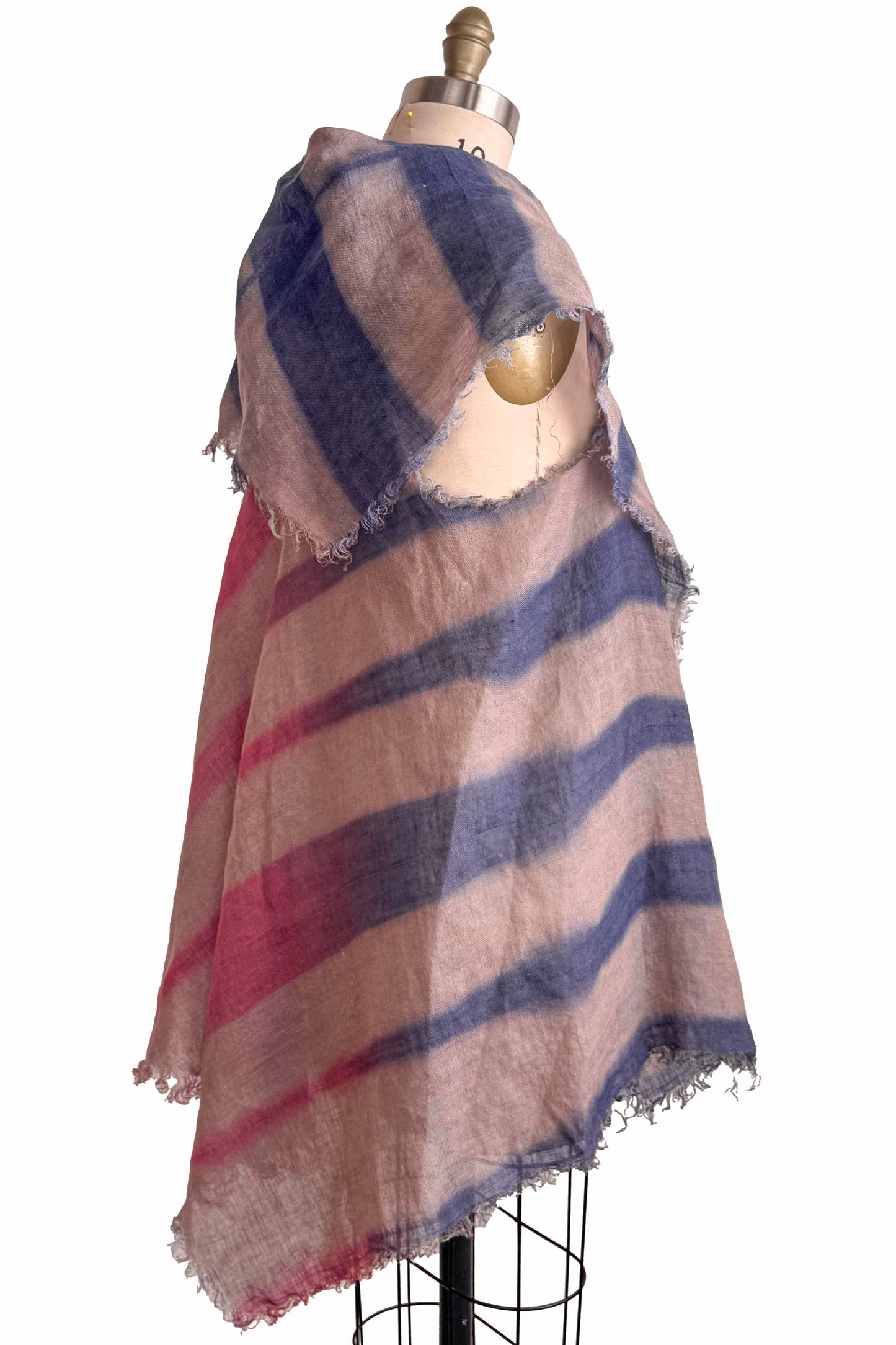 Asymmetrical Wrap Vest | Open Weave Linen | Itajime Dyed | Natural, Red & Blue