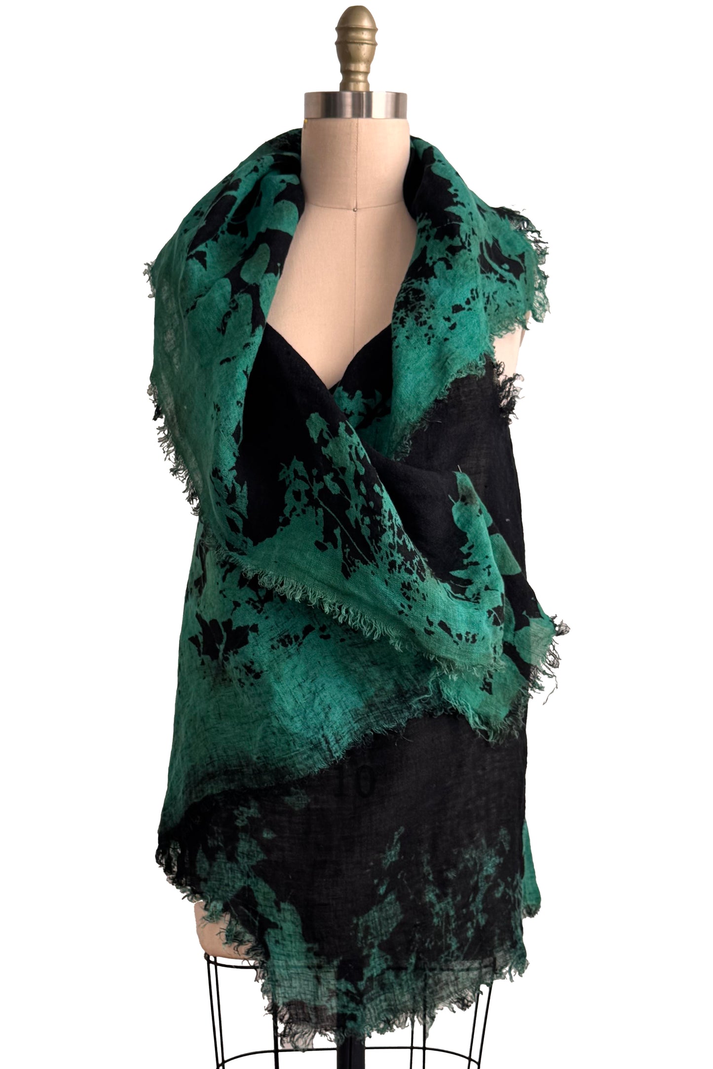 Asymmetrical Wrap Vest | Open Weave Linen | Bramble Print | Black & Green