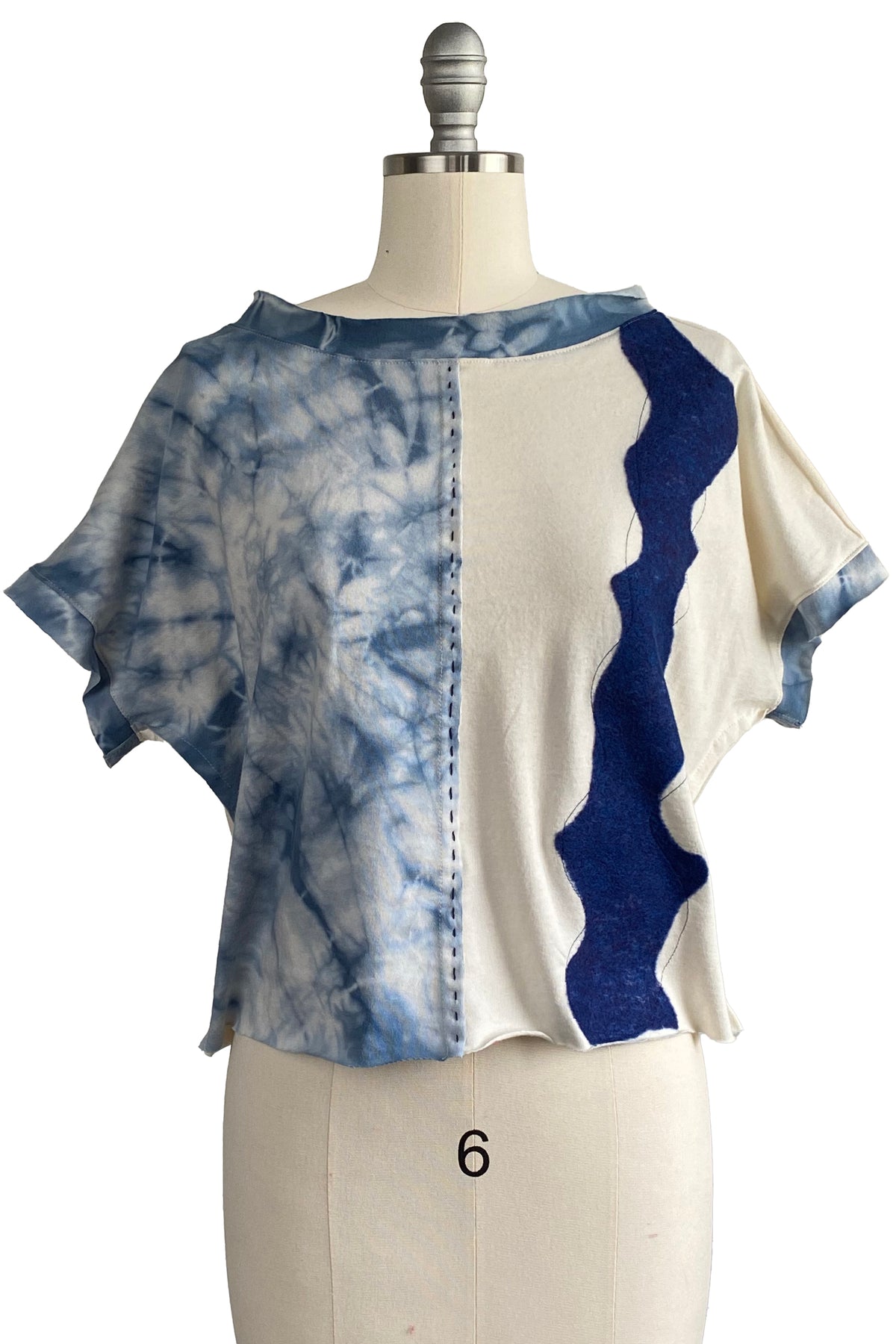 Jen Top | Organic Cotton Jersey | Needle Felted Wave | White & Blue | Medium