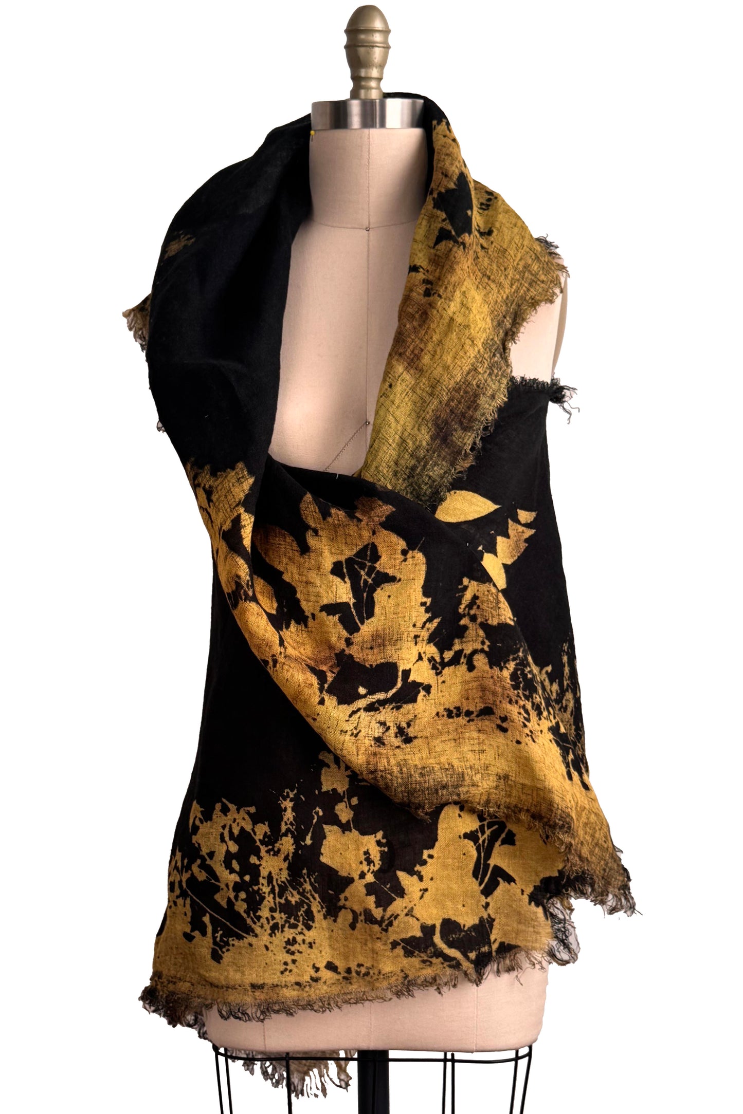 Asymmetrical Wrap Vest | Open Weave Linen | Bramble Print | Black & Yellow