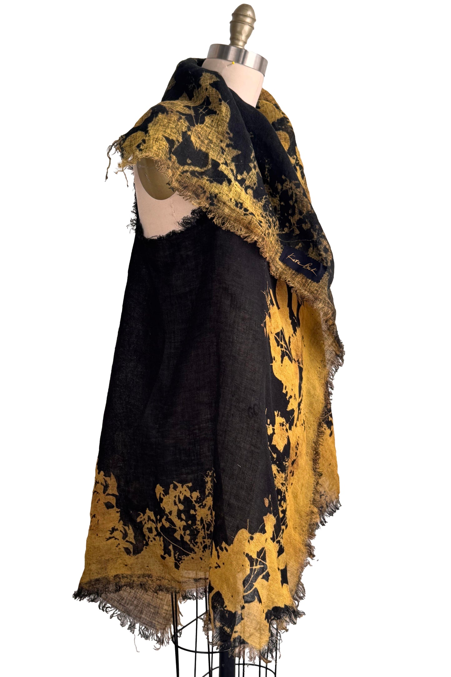Asymmetrical Wrap Vest | Open Weave Linen | Bramble Print | Black & Yellow