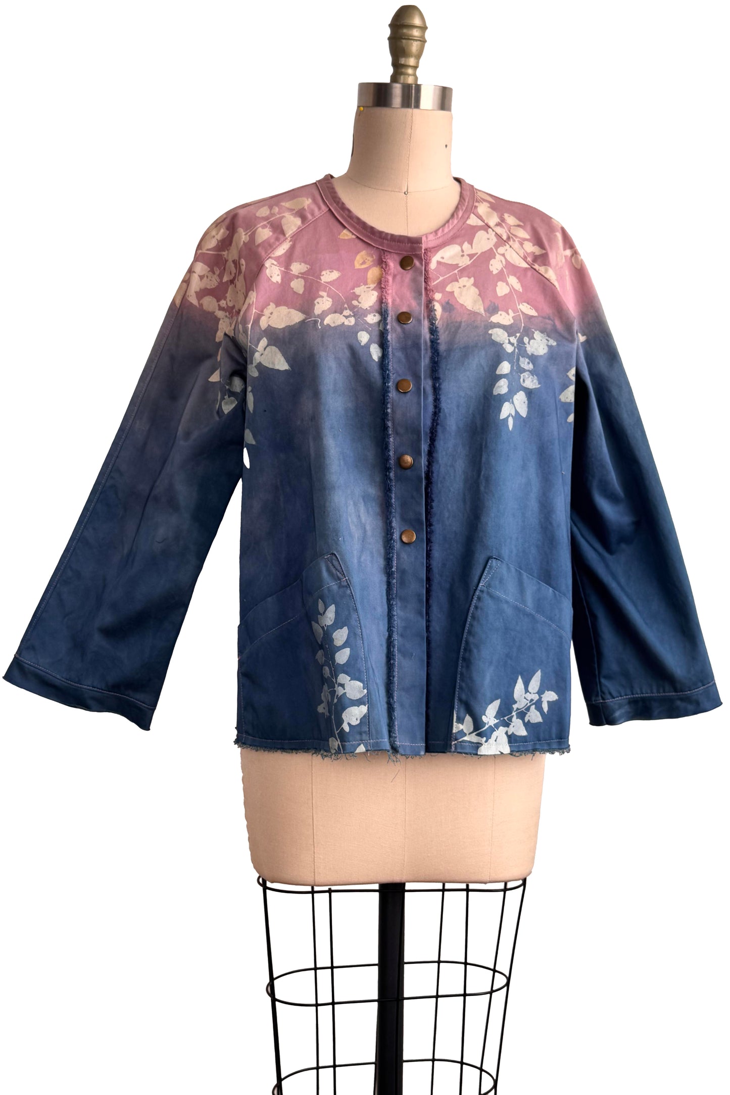 Ariel Jacket | Cotton | Lace Print & Ombre Dye | Blue & Pink | Medium